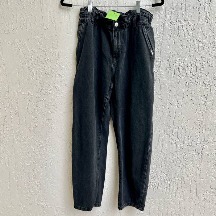 Zara Zara High Rise 100% Cotton Baggy Paperbag Jeans Dark Denim