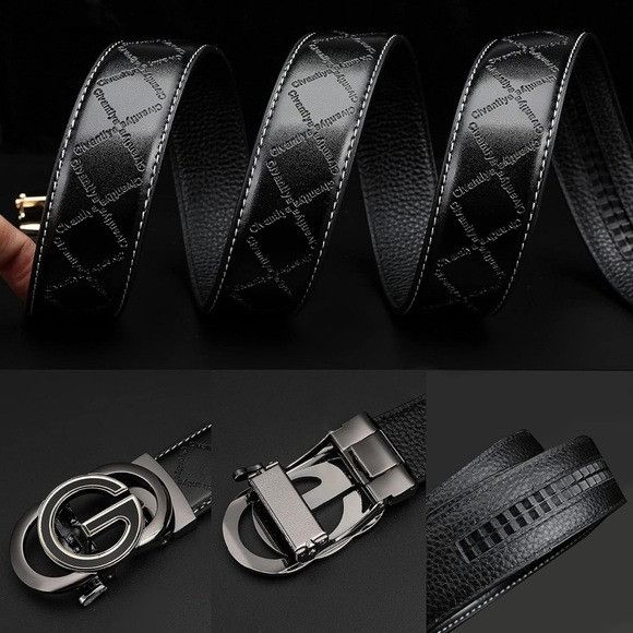 Other Men’s Black Leather Belt with Adjustable Ratchet Buckle Size ONE SIZE - 4 Thumbnail