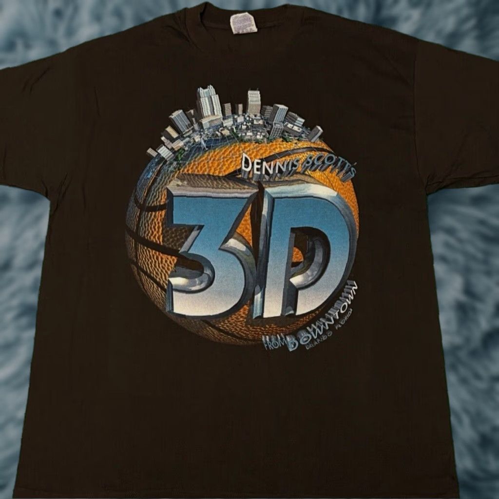 Vintage VINTAGE Orlando Magic Dennis Scott Big Graphic From Downtown VTG Shirt XL Men T-Shirt Black 90s Basketball Sports Hip Hop Magic Shirt XL Mens Size US XL / EU 56 / 4 - 1 Thumbnail
