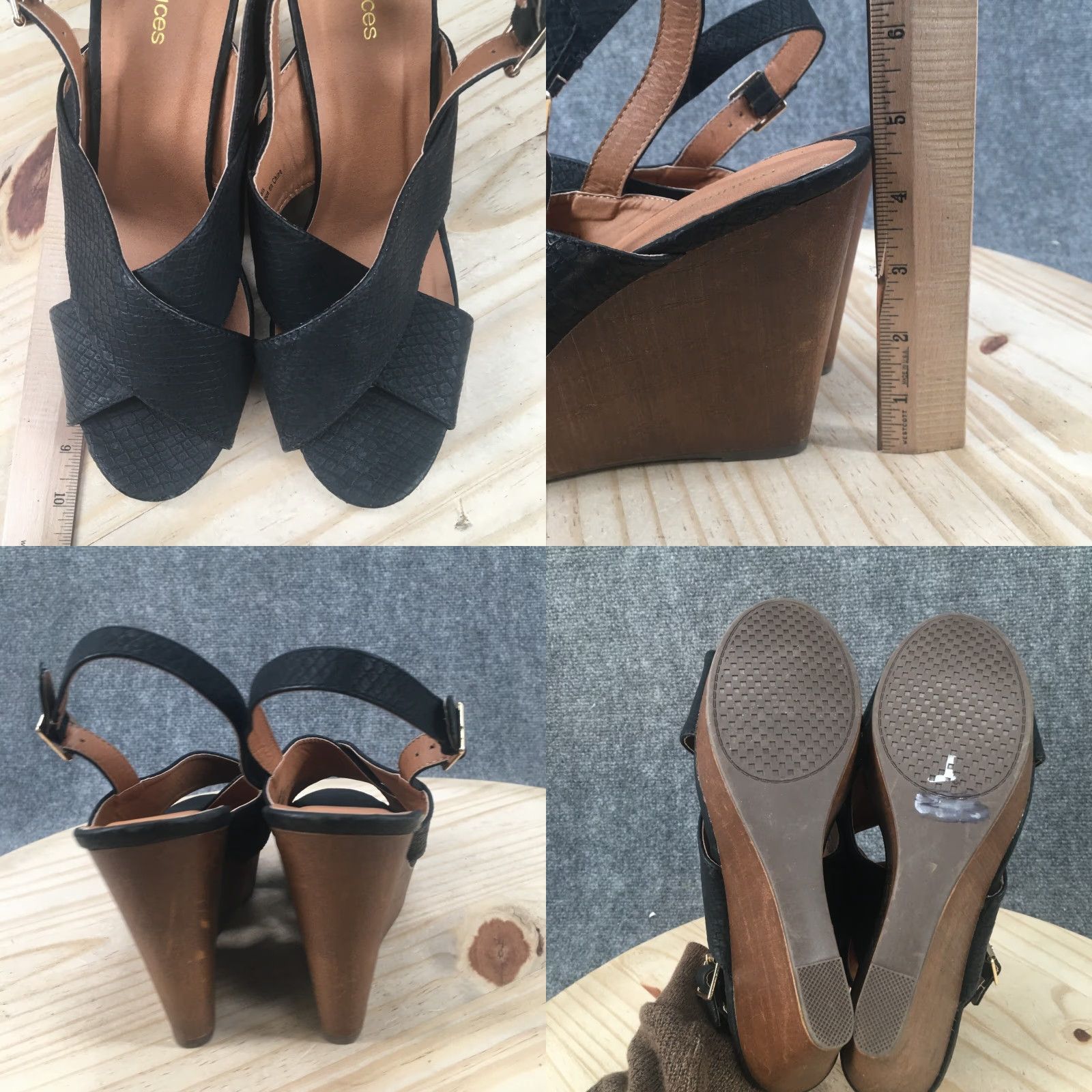 Vintage Maurices Sandals Womens 11 Beverly Slingback Wedge Heels Black Faux Leather Size US 11 / IT 41 - 8 Thumbnail