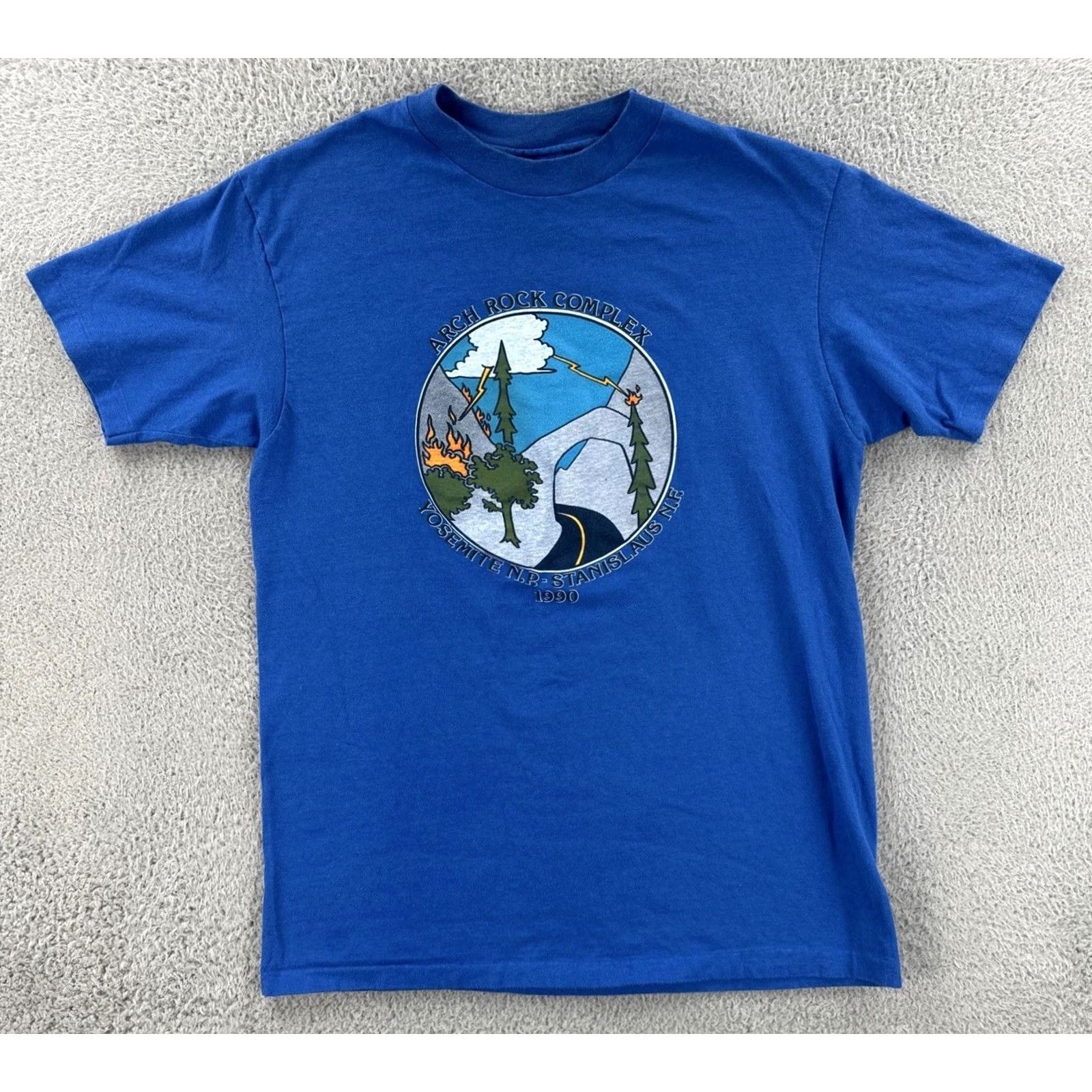 Hanes VINTAGE Hanes Beefy-T Shirt Mens L Blue 90s USA Arch Rock Complex Graphic Print Short Sleeve Crew Neck Size US L / EU 52-54 / 3 - 2 Thumbnail