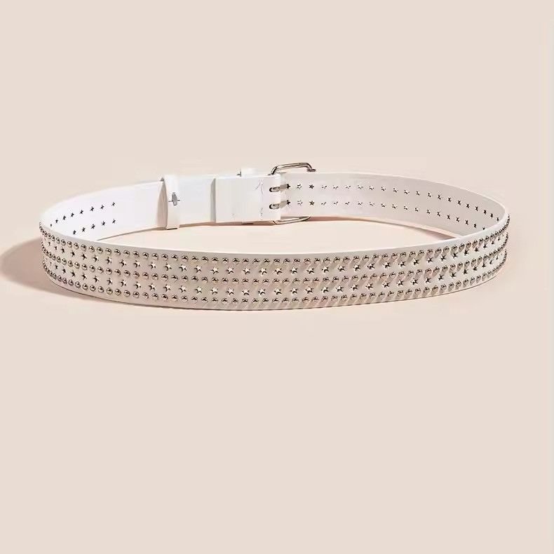 Designer 110cm White Punk Star Rivet Belt Size ONE SIZE - 3 Thumbnail