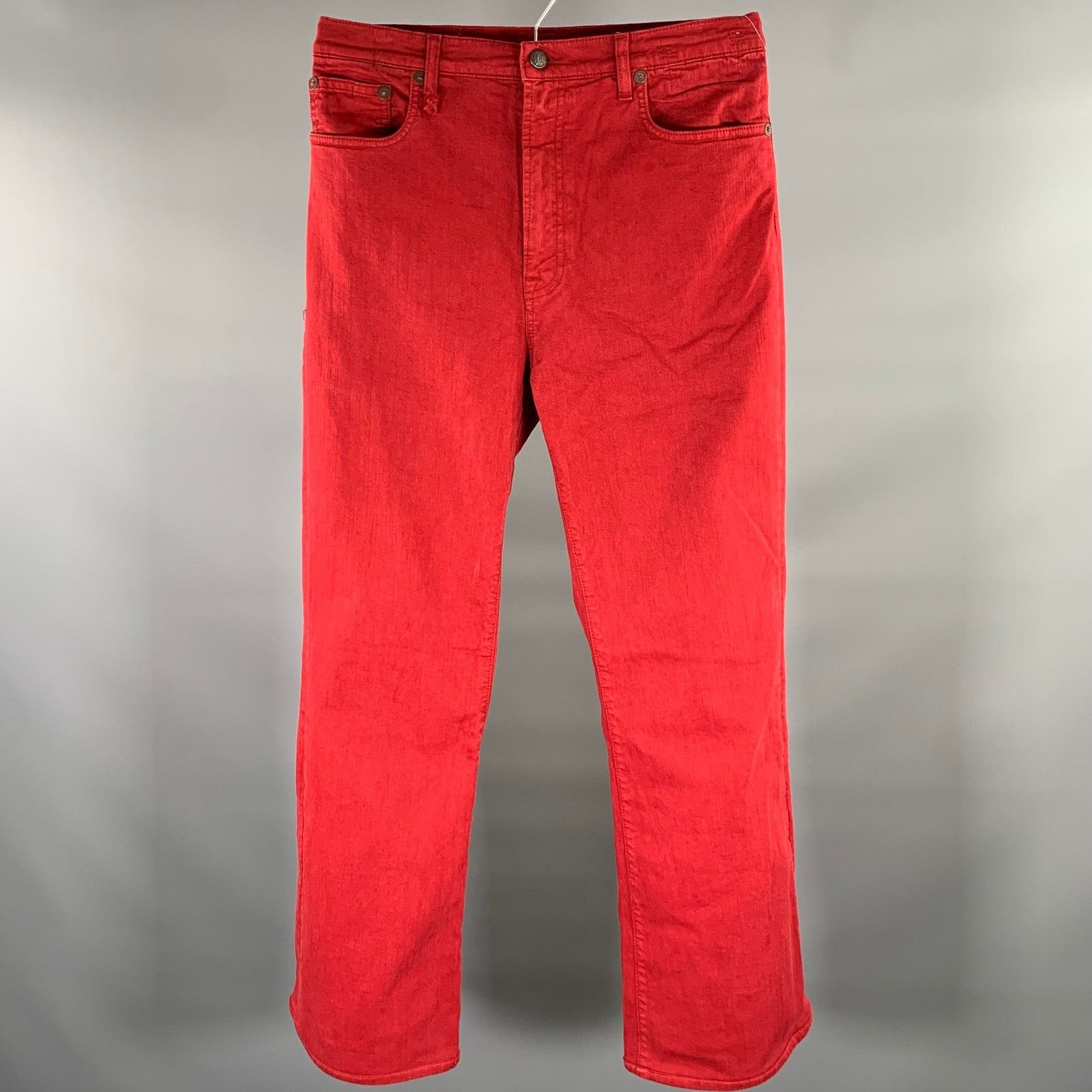 R13 R13 Size 31 Red Embroidery Cotton Blend Wide Leg Jeans Size US 31 - 1 Thumbnail