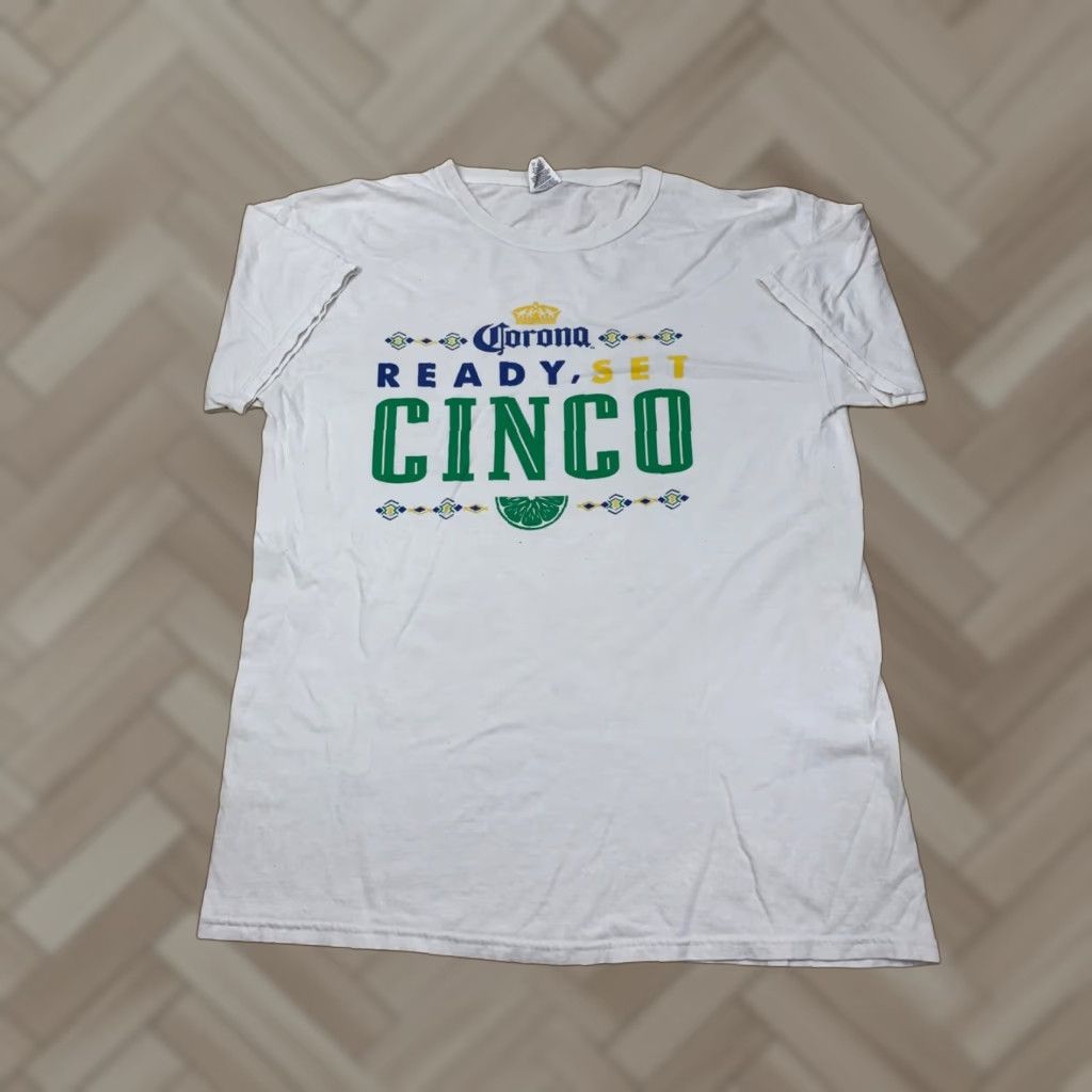 Fruit Of The Loom Corona T Shirt Ready Set Cinco Drink Beer Mexico Short Sleeve Crew Neck #6452 Size US L / EU 52-54 / 3 - 1 Thumbnail