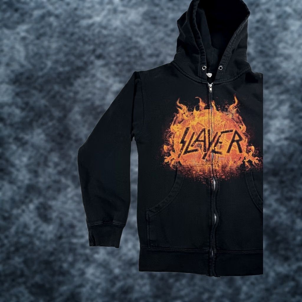 Vintage VINTAGE Slayer Hoodie Sweatshirt Zip Men’s Small Black 80s 90s Biker Hip Hop Metal Rock Graphic Print Hooded Size US S / EU 44-46 / 1 - 1 Thumbnail