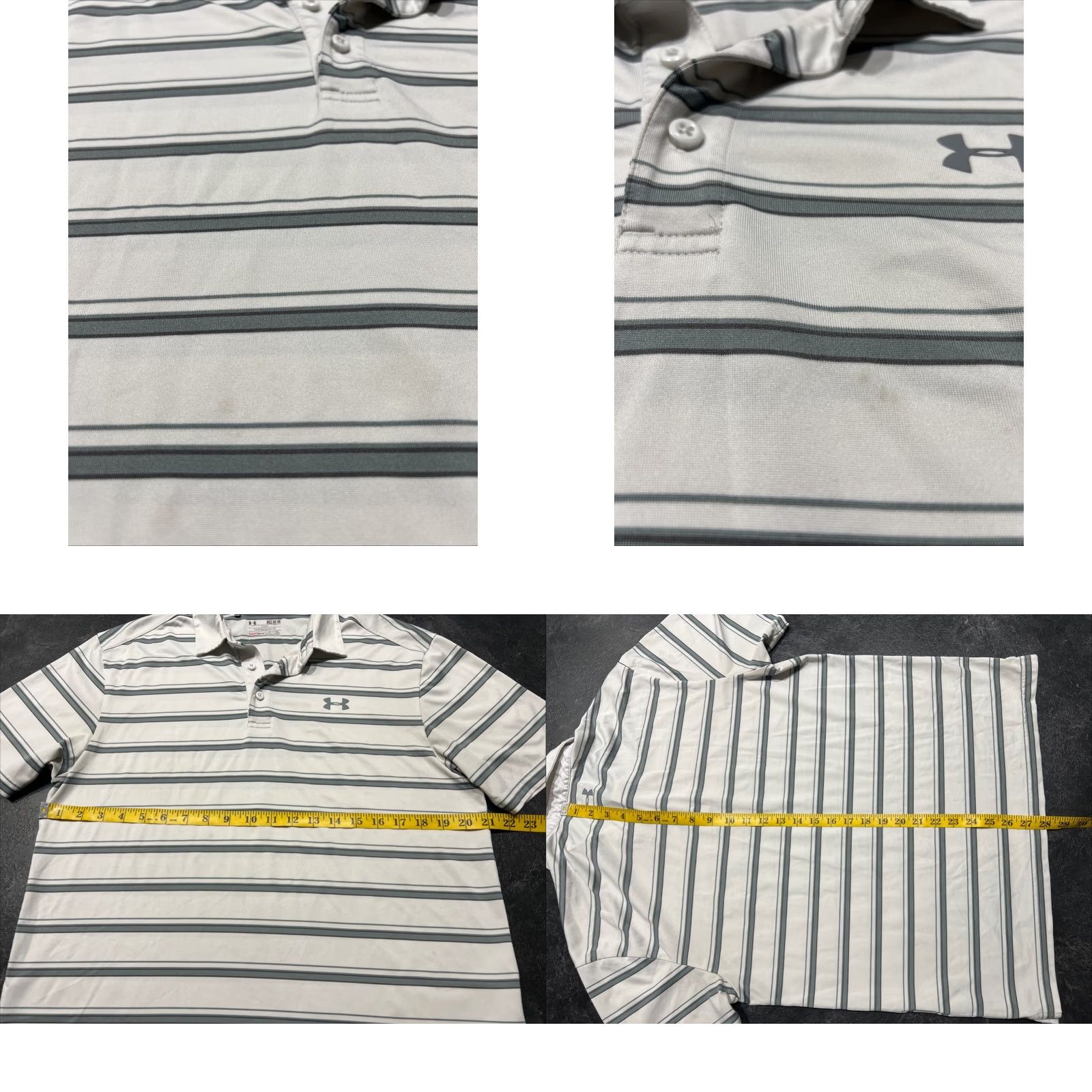 Under Armour VINTAGE UNDER ARMOUR POLO Shirt Adult M White Striped Short Sleeve Mens Size US M / EU 48-50 / 2 - 8 Thumbnail