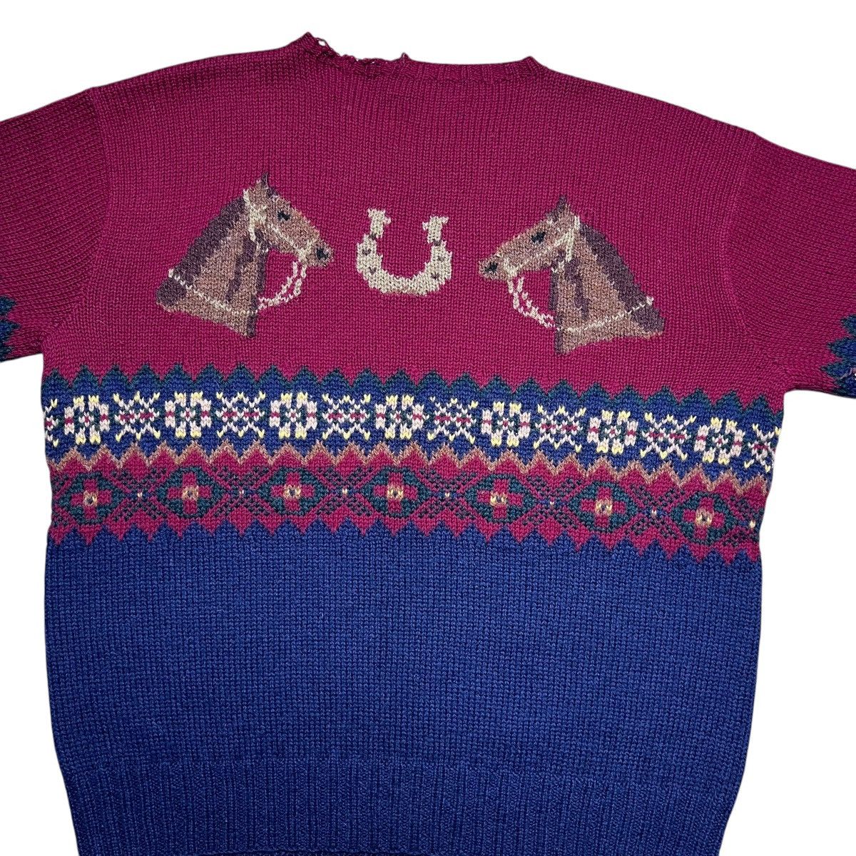Polo Ralph Lauren × Vintage 1990s Polo Ralph Lauren Horse Horseshoe Hand Knit Sweater Size US M / EU 48-50 / 2 - 11 Thumbnail