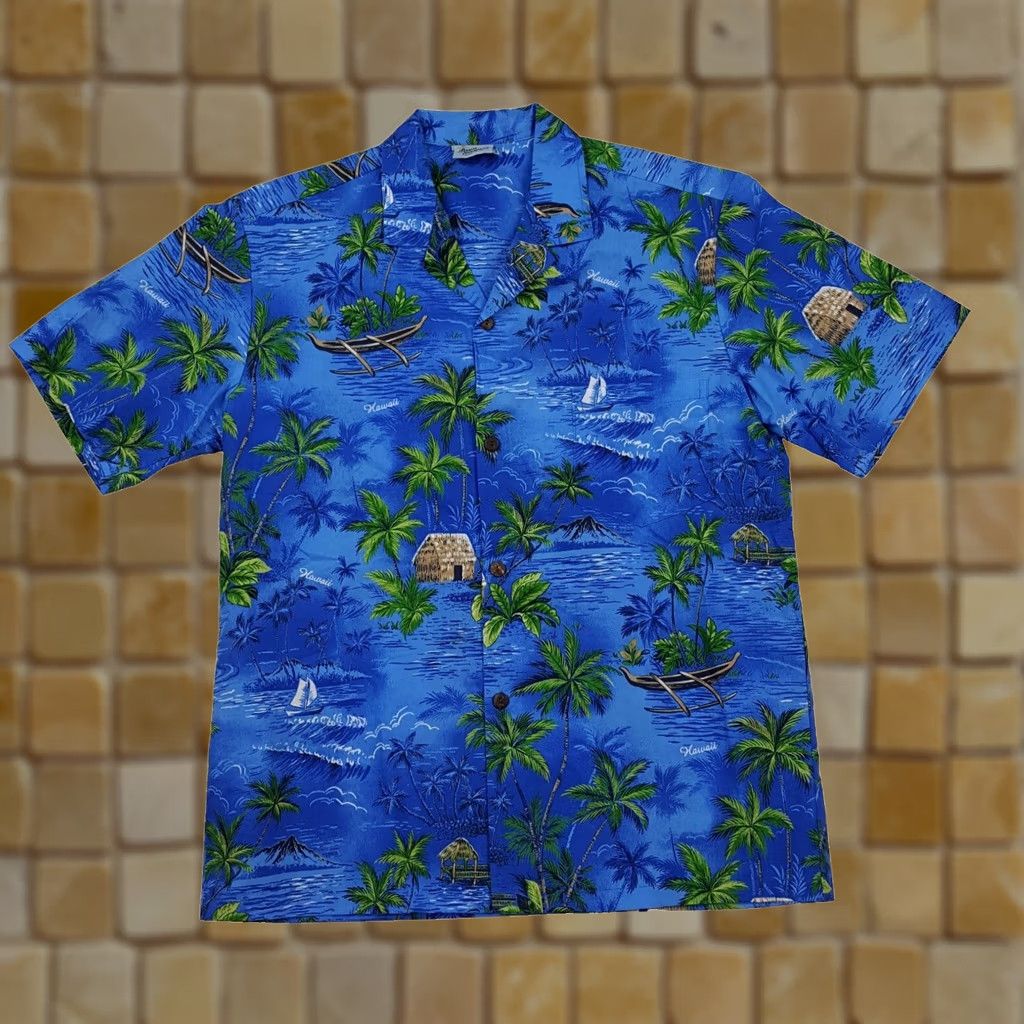 Vintage VINTAGE Hawaiian Beach Print Camp Shirt Mens L Button-Up Royal Creations Blue Tropical Aloha 90s Beach Size US L / EU 52-54 / 3 - 1 Thumbnail