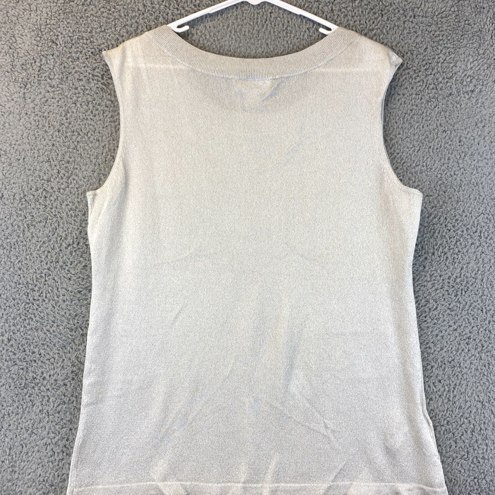 Ann Taylor Loft Ann Taylor Loft Women's Tank Blouse Sleeveless XL Boat Neck Silver Polyester Spandex Button Casual Tunic Regular Size 47-13 Size XL / US 12-14 / IT 48-50 - 6 Thumbnail