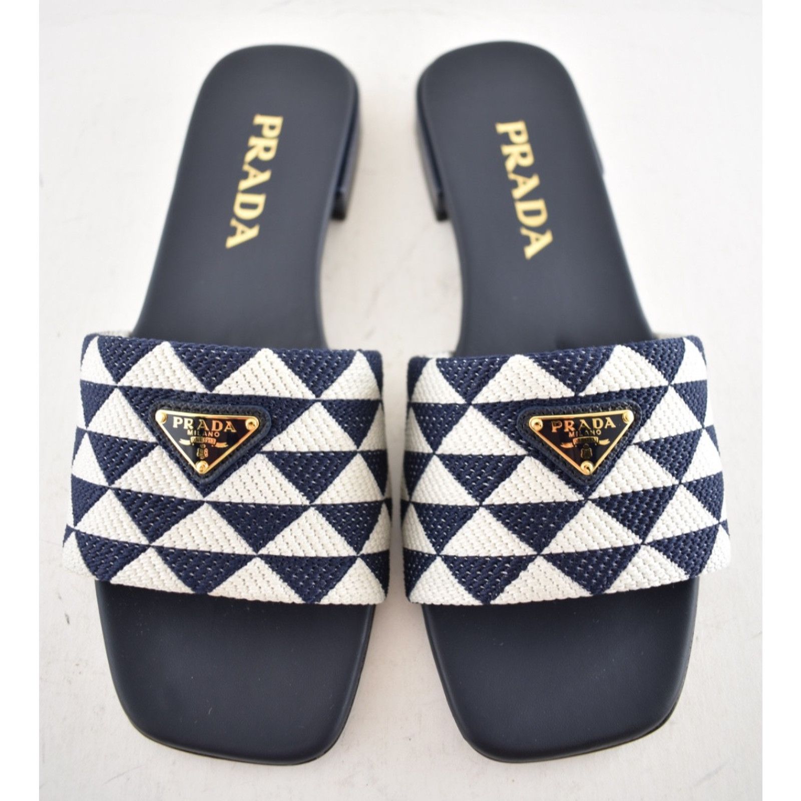 Prada Prada Jacquard Triangle Logo Baltico Talco Blue White Slide Size US 6 / IT 36 - 7 Thumbnail