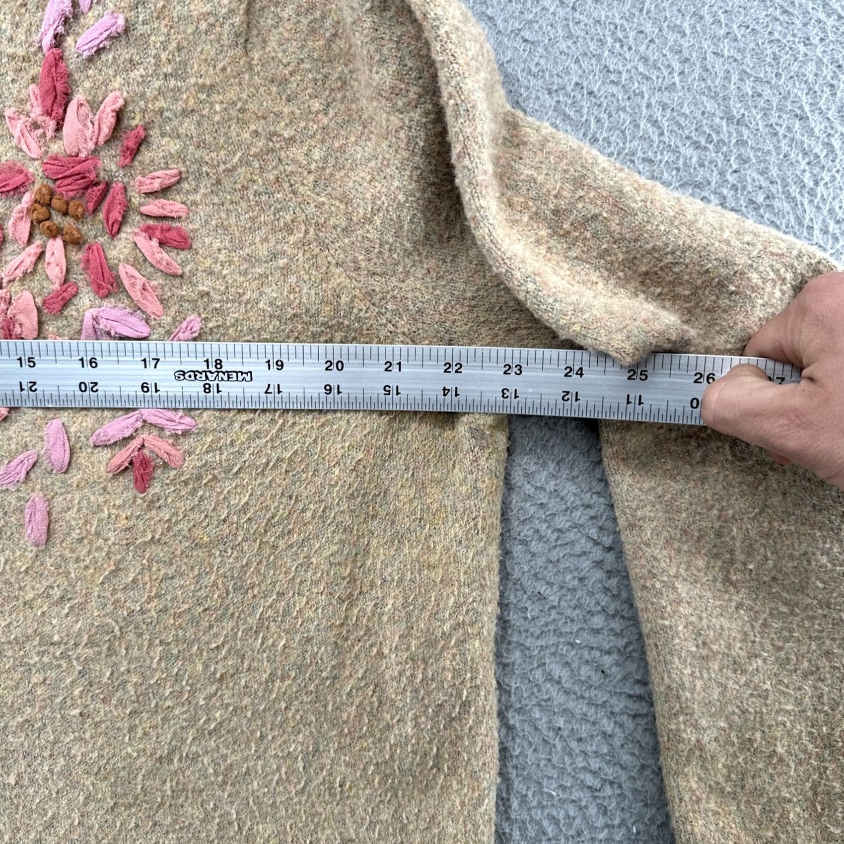 J. Jill J Jill Floral Cardigan Sweater Wool Blend Size L Beige Cap Sleeve Button Up Knit Womens Regular Vintage: No Size L / US 10 / IT 46 - 6 Thumbnail