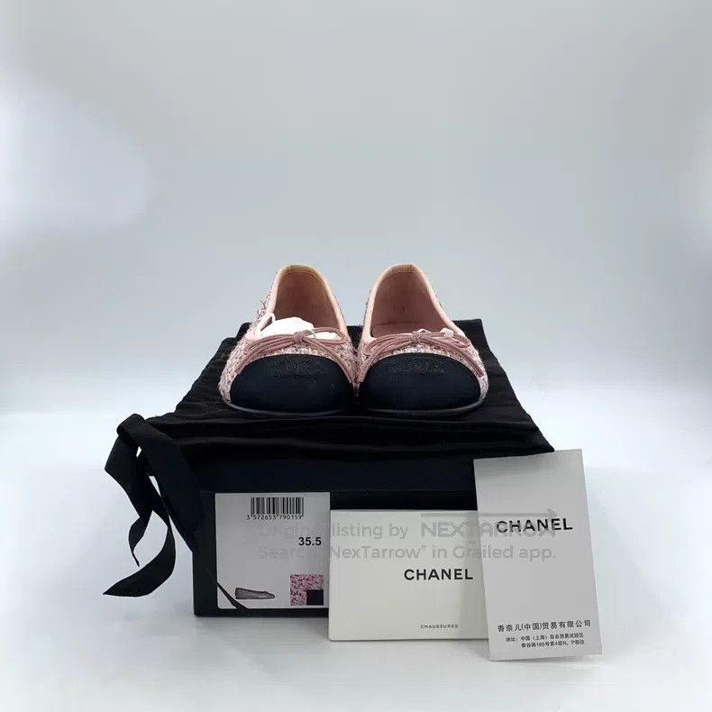 Chanel Chanel Light pink bow woven tweed casual flat shoes Size US 5 / IT 35 - 8 Thumbnail