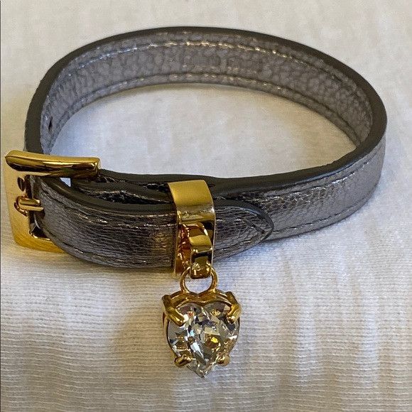 Miu Miu Miu Miu Silver Leather Bracelet with Rhinestone (7.5in) Size ONE SIZE - 3 Thumbnail