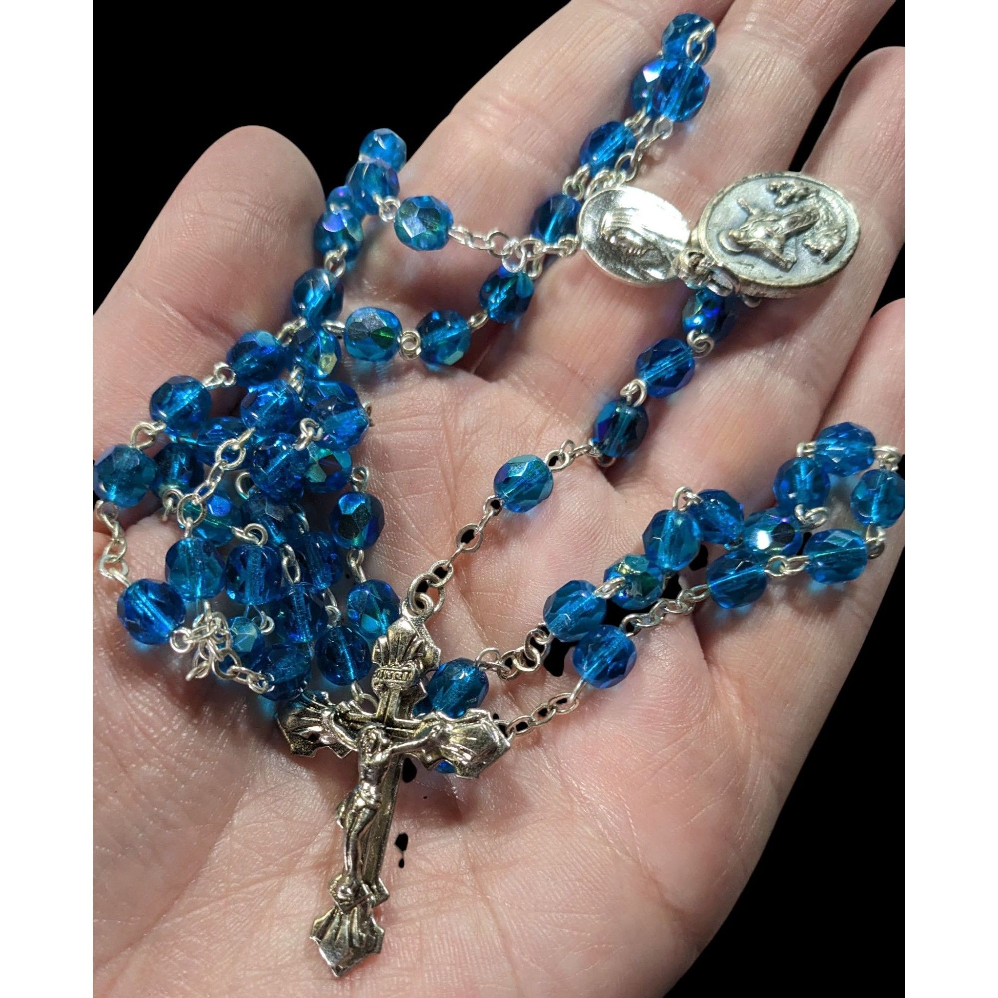 Other Catholic Blue Crystal Glass Beaded Rosary With Silver Crucif Size ONE SIZE - 3 Thumbnail