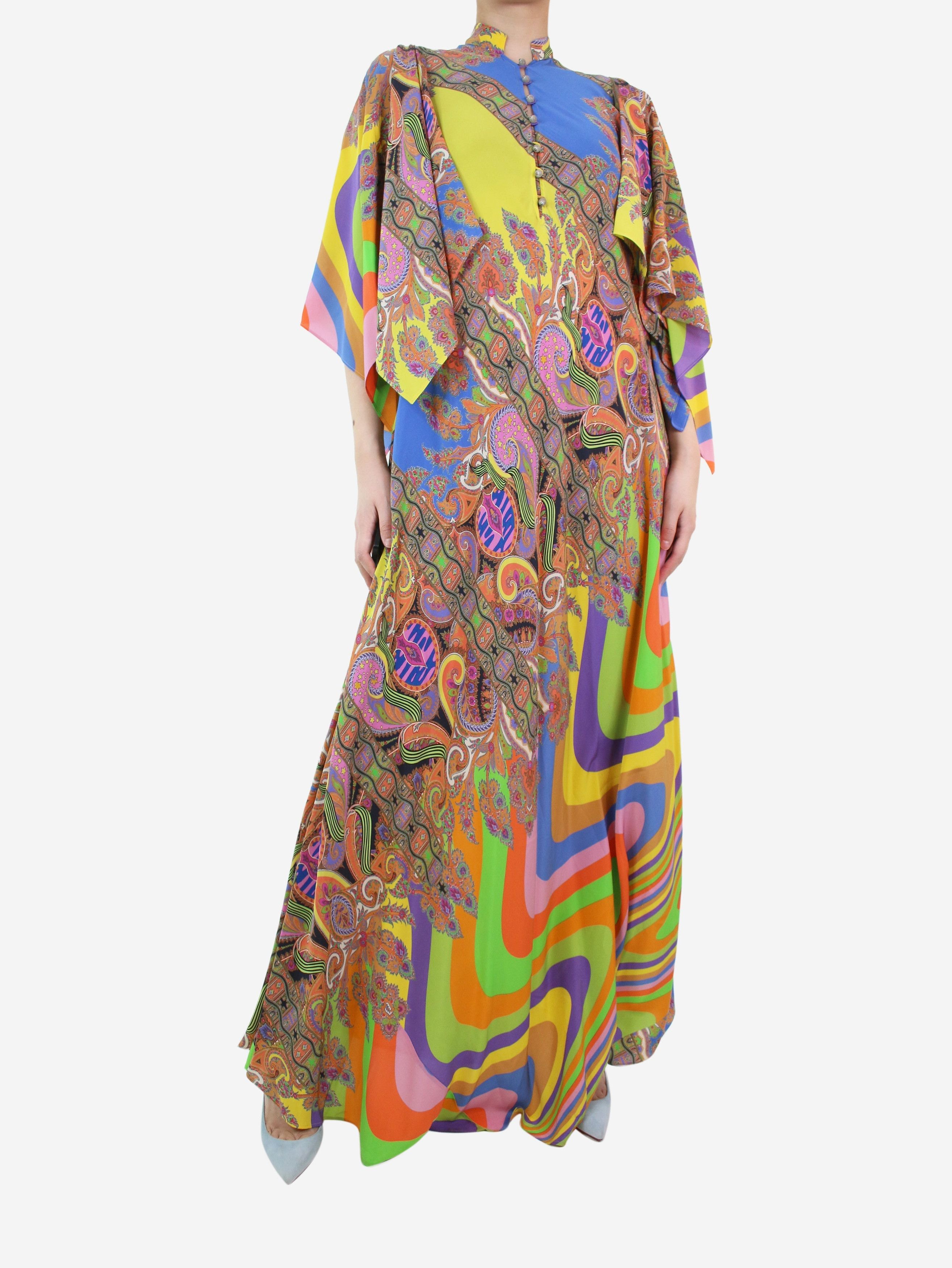 image of Etro Multi Paisley Printed Maxi Silk Dress - Size Uk 8, Women's