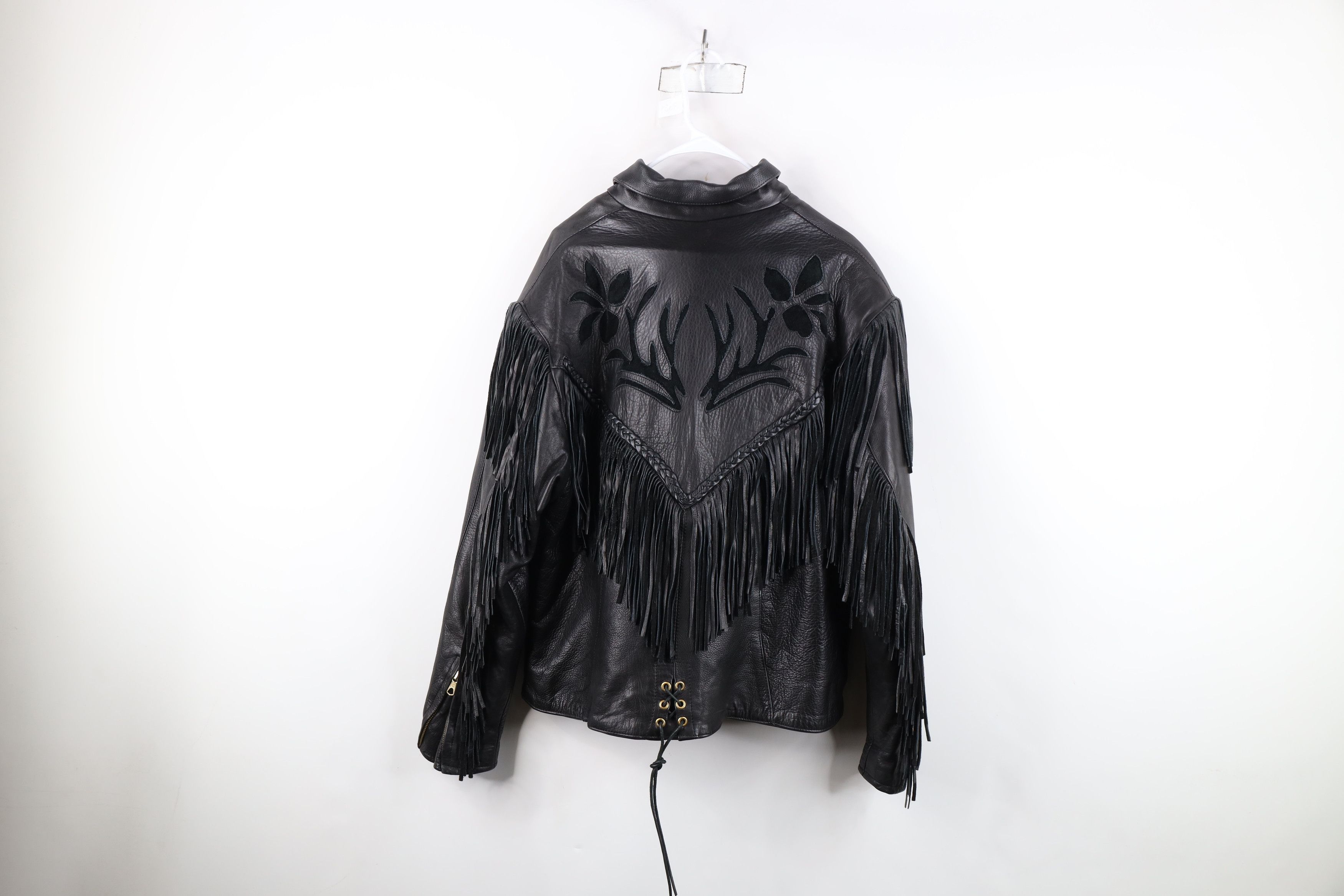 Vintage Vintage 90s Streetwear Fringed Rose Flower Motorcycle Jacket Size XXL / US 16-18 / IT 52-54 - 13 Thumbnail
