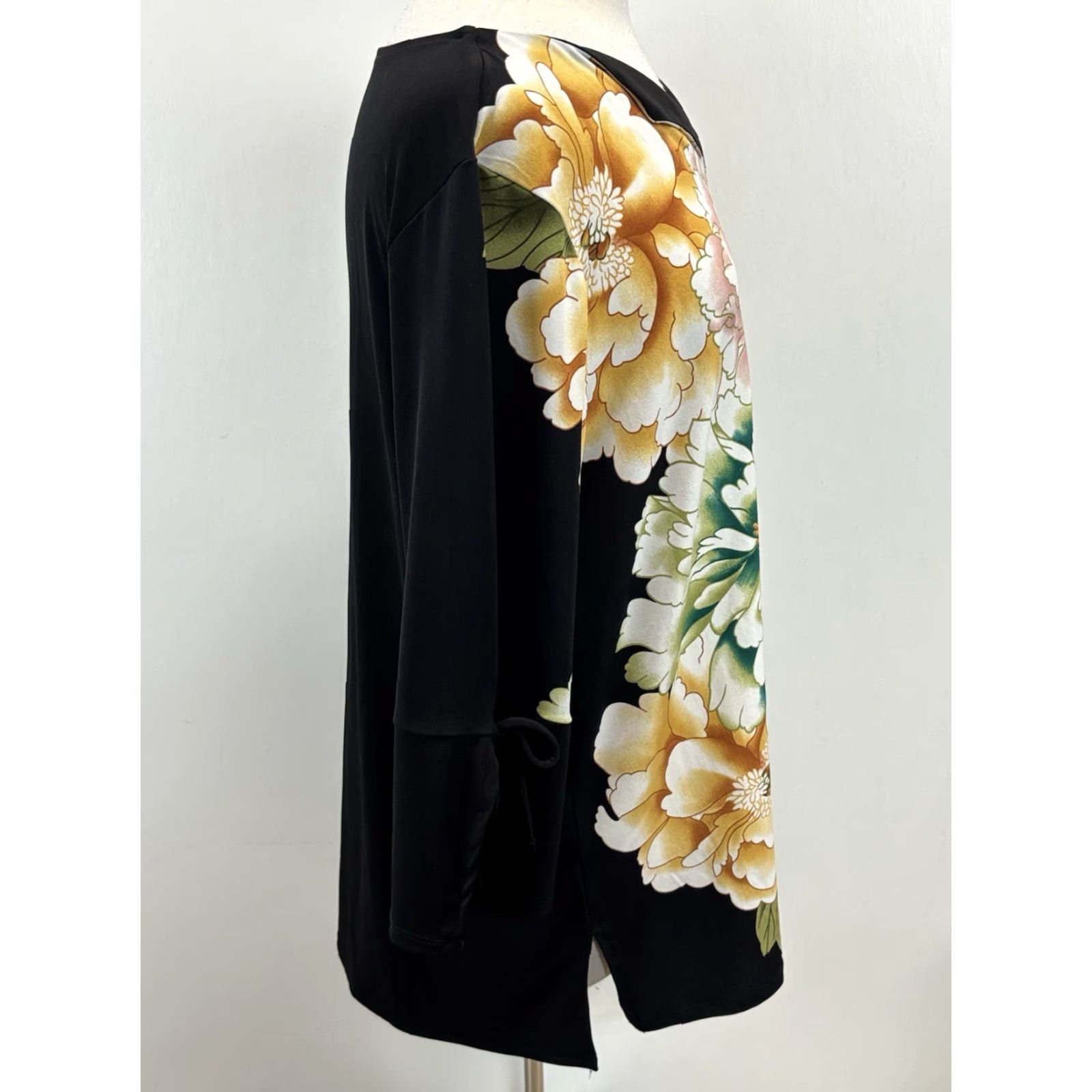 Vintage Chicos Black Floral Tunic Top Shirt Womens XL Bell Sleeve 3/4 Sleeve Pullover Blouse Casual Comfort Size XL / US 12-14 / IT 48-50 - 4 Thumbnail