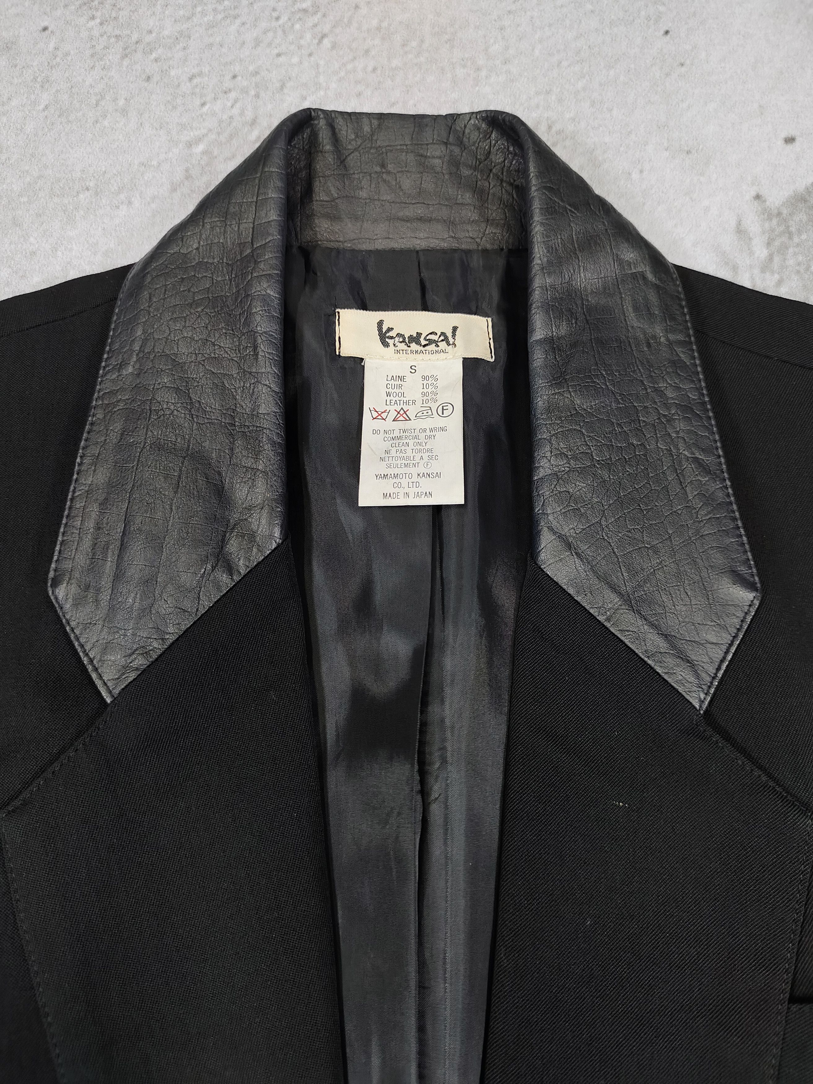 Kansai Yamamoto 80s Kansai- Archived Gothic Minimalist Leather Panel Blazer Size US M / EU 48-50 / 2 - 8 Thumbnail