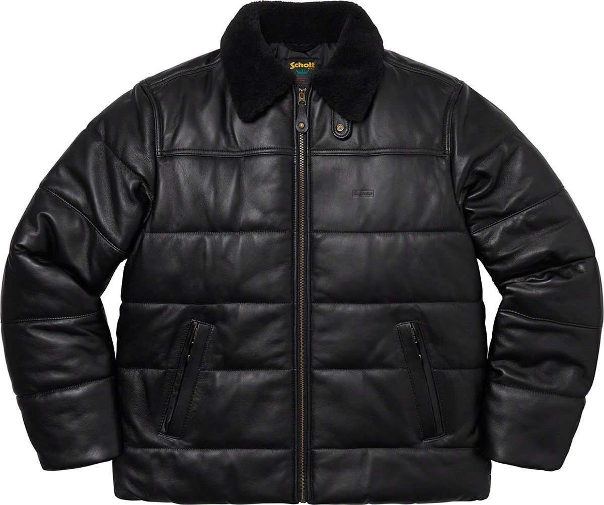 Schott × Supreme Supreme Schott Shearling Collar Leather Puffy Jacket Black  L | Grailed