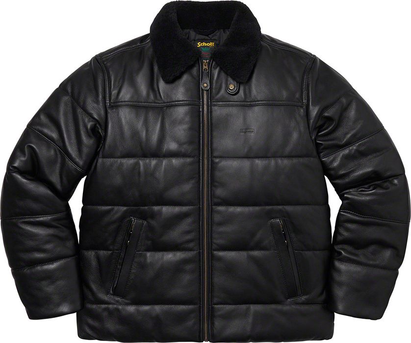 Supreme Supreme Schott Shearling Collar Leather Puffy Jacket Black