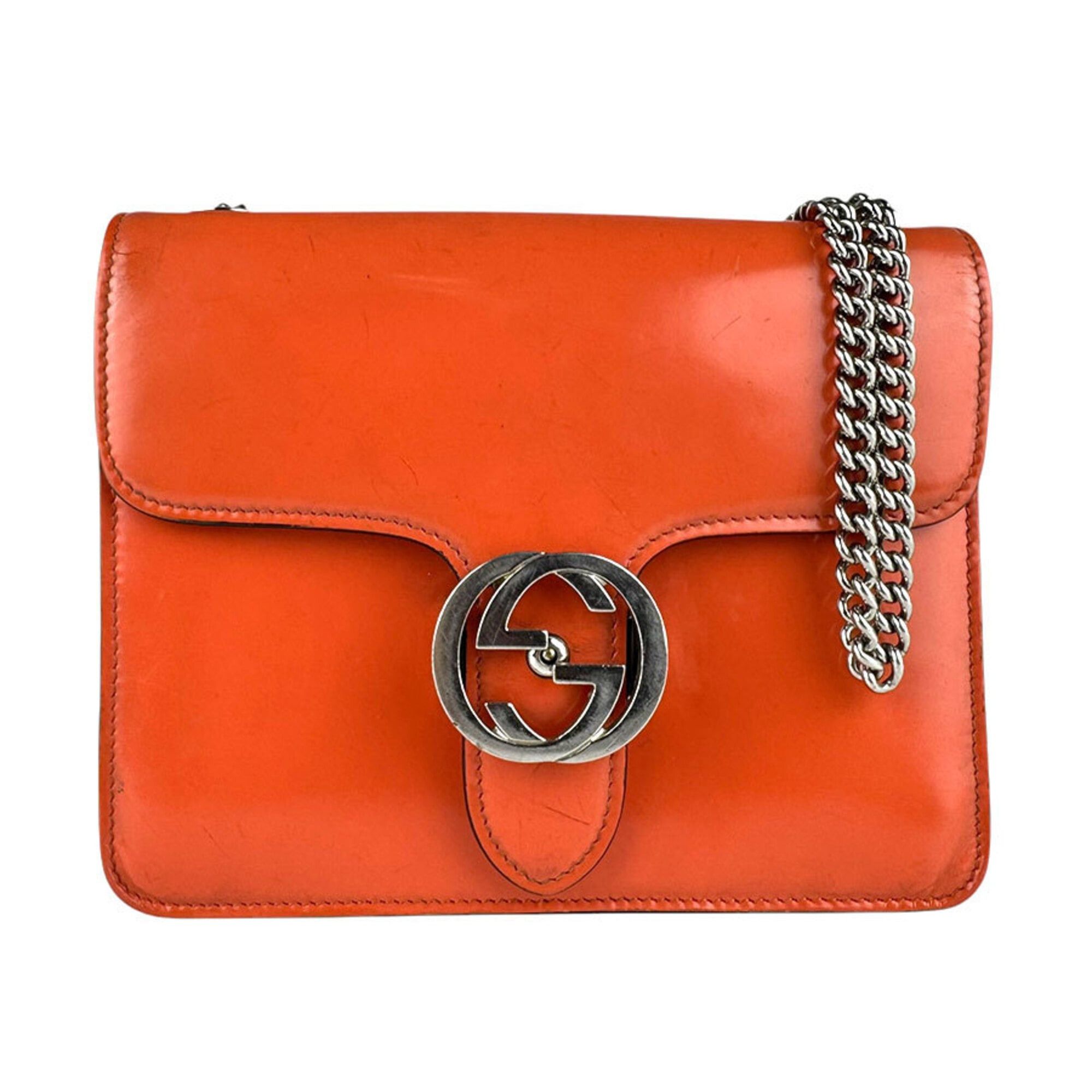 Gucci Gucci Interlocking G Shoulder Bag, Leather, Metal, Orange, Silver, Women's, 387609, Free Shipping, z9197 Size ONE SIZE - 1 Thumbnail