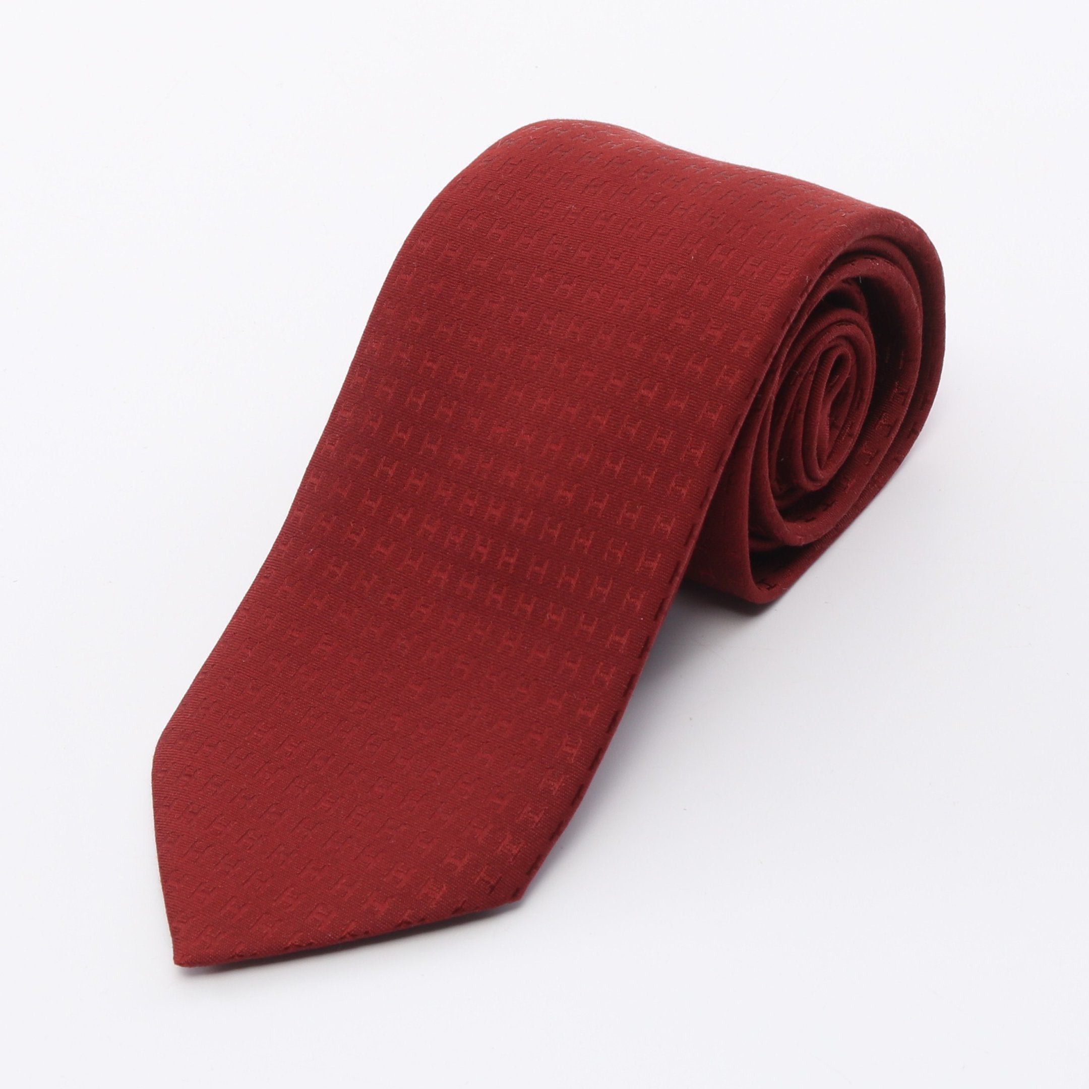Hermes Hermes H Logo Tie Silk Red Brown Size ONE SIZE - 1 Thumbnail