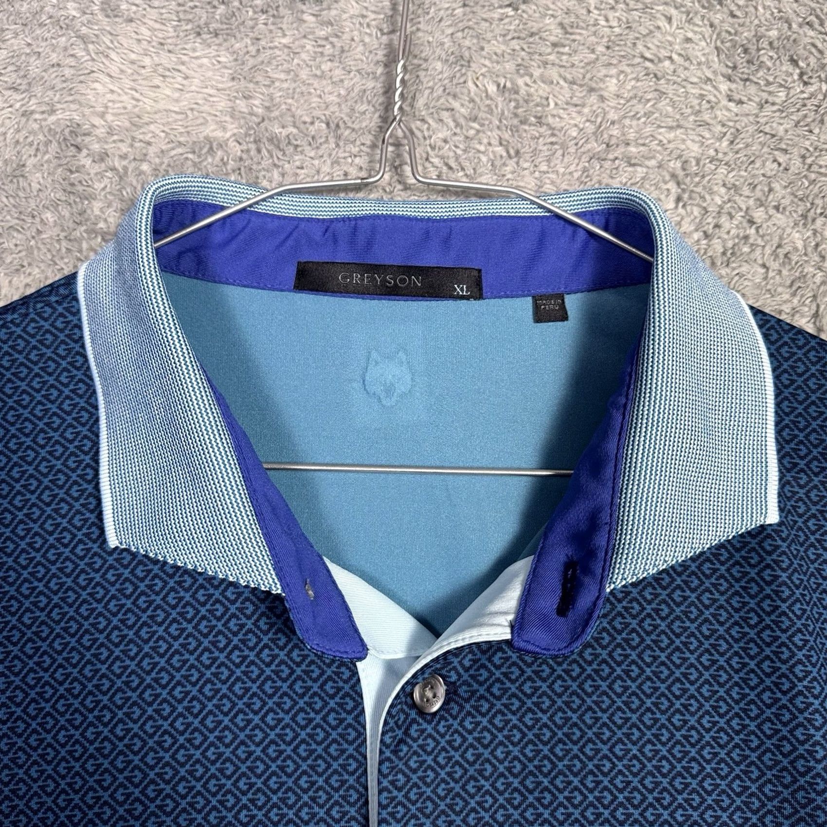 Vintage Greyson Polo Shirt Mens XL Geometric All Over Print Pique Notch Collar Golf Wolf Shirt Size US XL / EU 56 / 4 - 3 Thumbnail