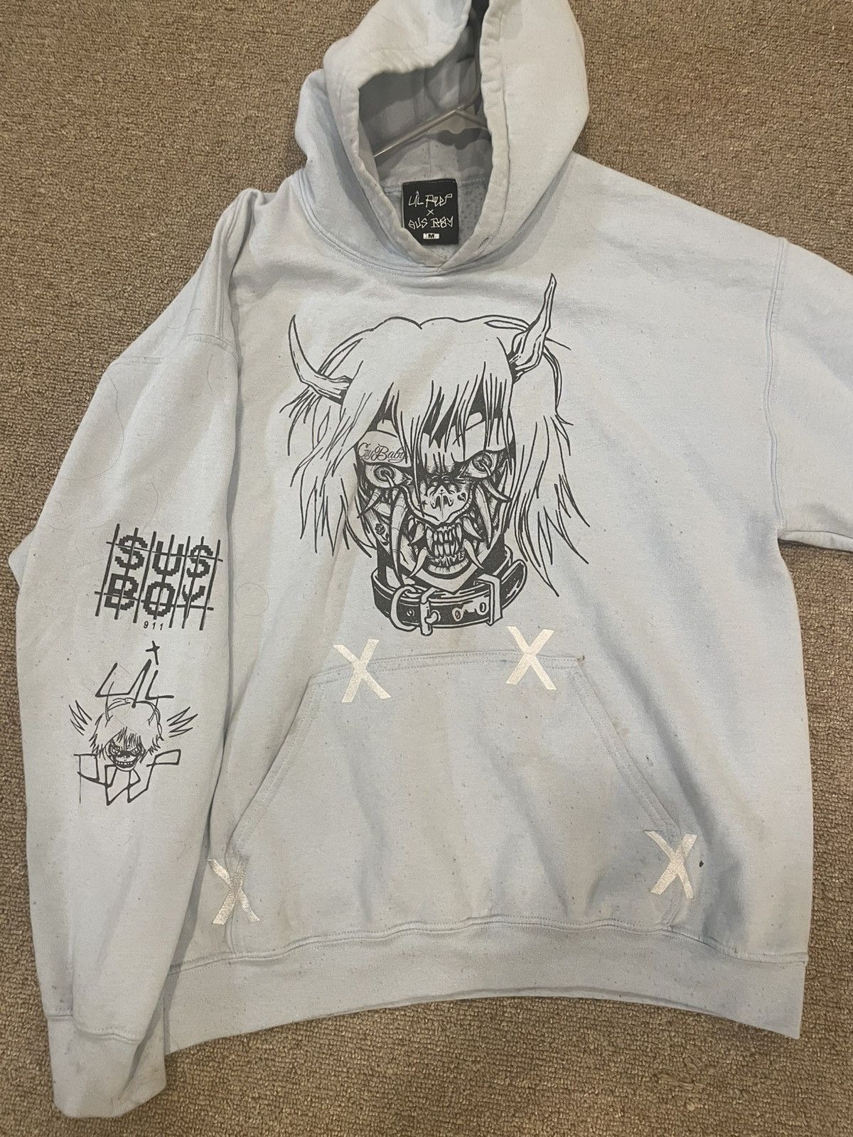 Lil Peep Lil peep x Sus boy Angels Protect Me baby blue hoodie Size M / US 6-8 / IT 42-44 - 1 Thumbnail