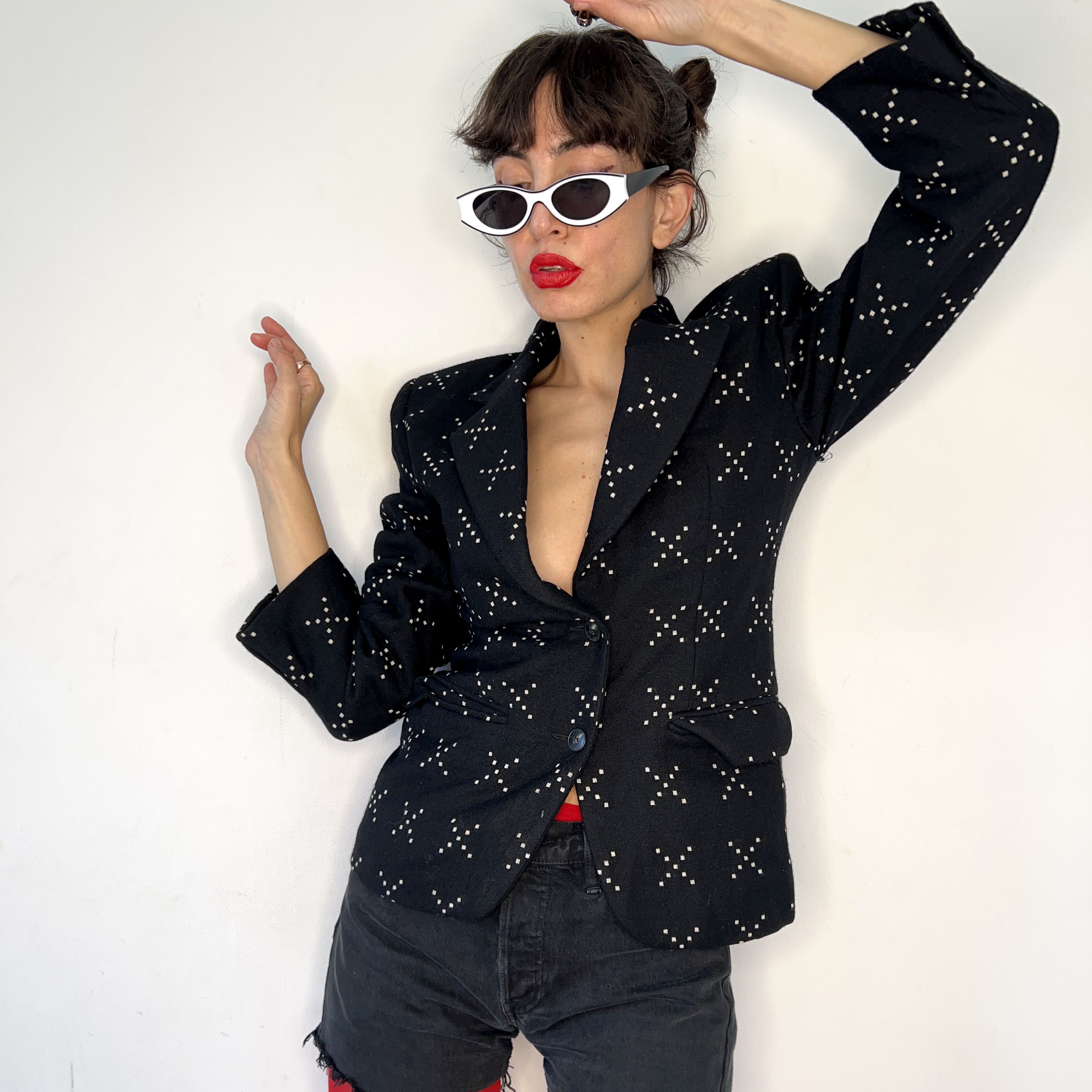 Vintage Wool Blazer, 90s Padded Shoulder Jacket