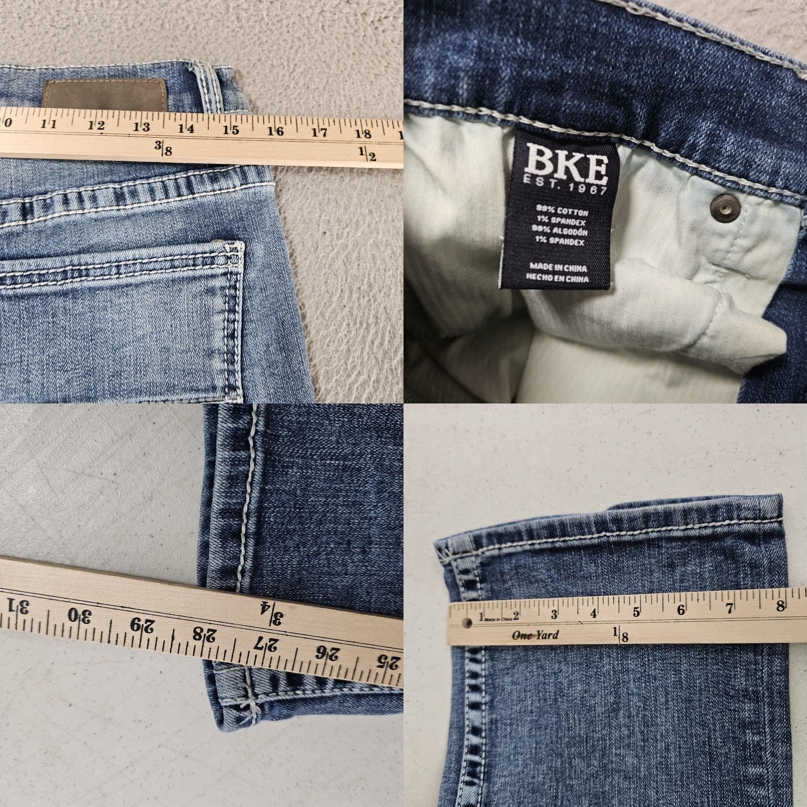 BKE BKE Aiden Jeans Mens 30x28 Light Wash Straight Leg Stretch Denim Denim Jeans 5-Pocket Embroidered Blue Cotton Blend Zip Fly Mens Size US 30 / EU 46 - 8 Thumbnail