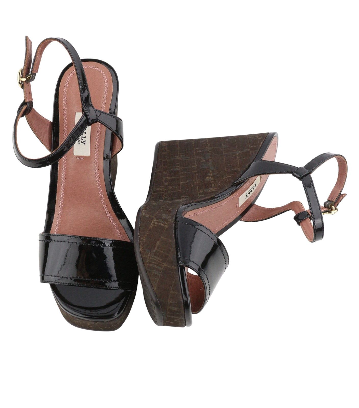 Bally CLIVYA EU37.5 Black Patent Leather Slingback Wedge 88408 Size US 6.5 / IT 36.5 - 6 Thumbnail