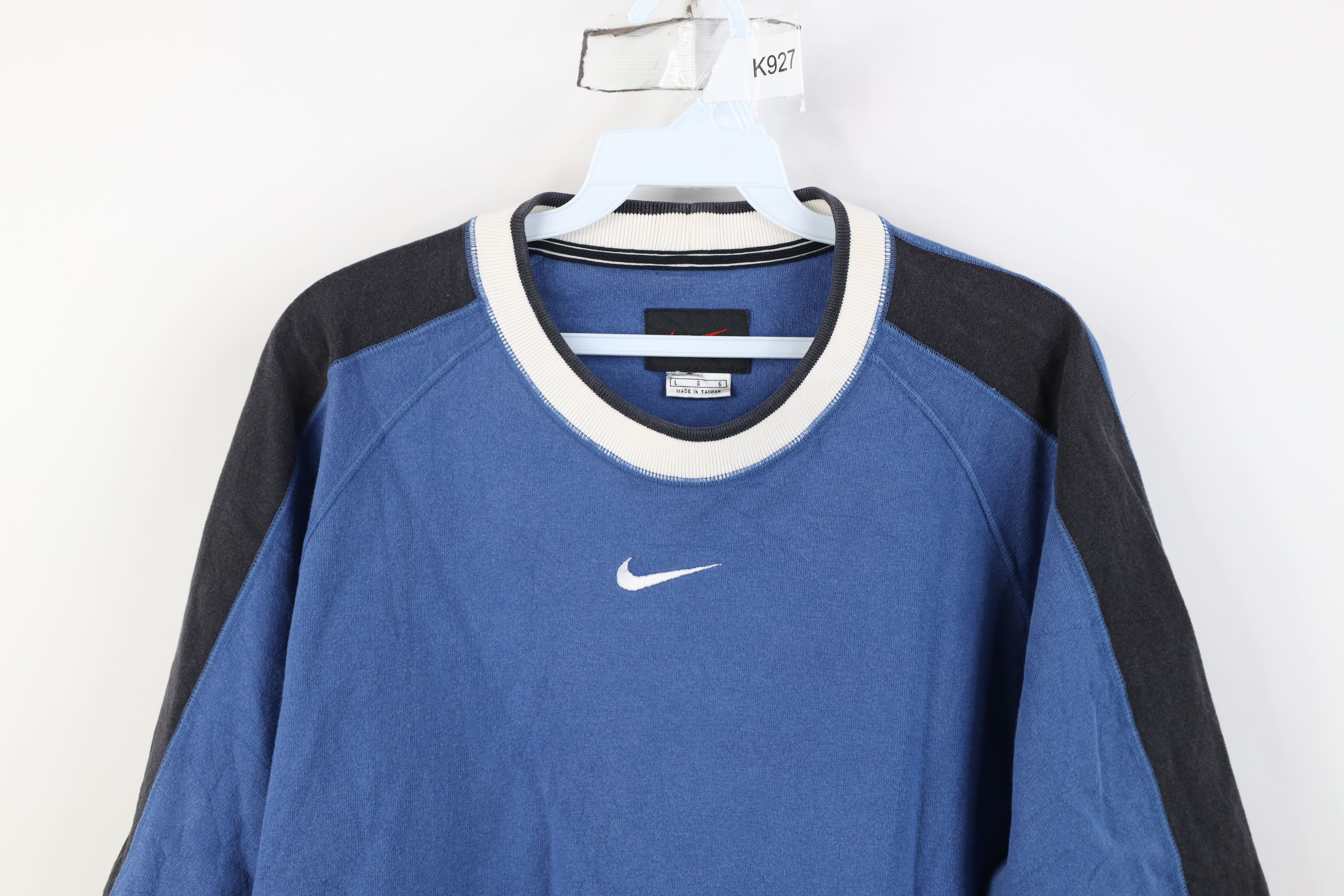 Nike Vintage 90s Nike Swoosh Heavy Knit Ringer T-Shirt Blue Size US L / EU 52-54 / 3 - 2 Thumbnail