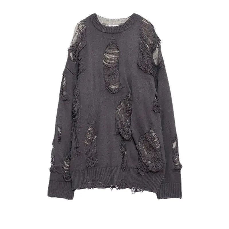 Vintage Gothic Punk Ripped Torn Sweater Knitted Grunge Y2k Pullover Size US M / EU 48-50 / 2 - 1 Thumbnail