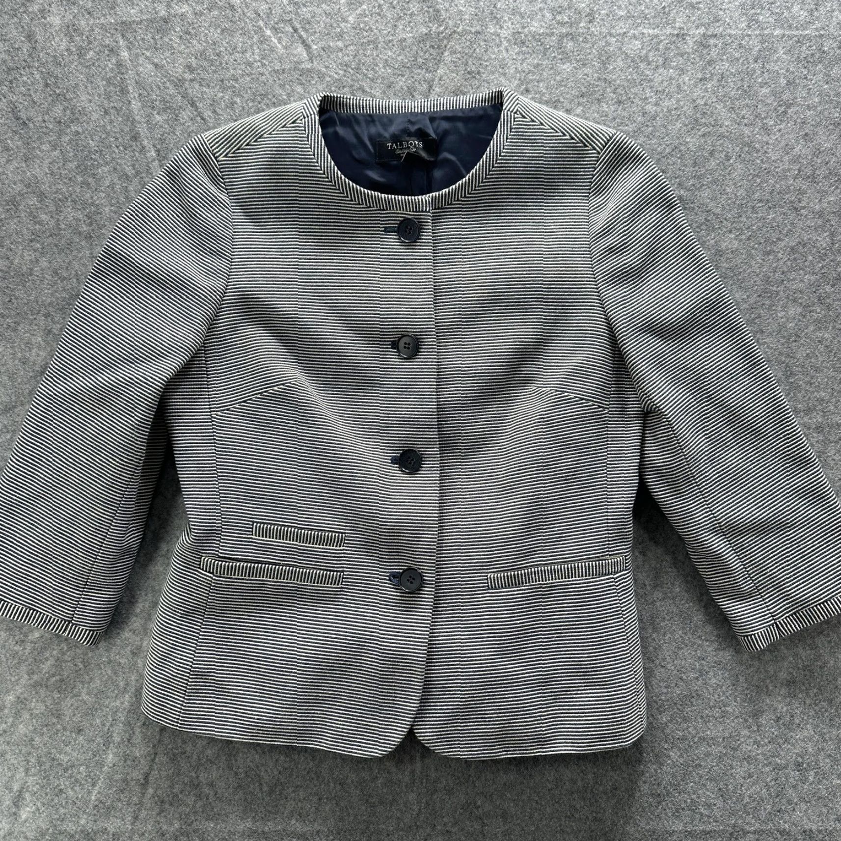 Talbots Talbots Blazer Jacket Womens 6P Petite Navy White Stripe 3/4 Sleeve Lined Career Size M / US 6-8 / IT 42-44 - 2 Thumbnail