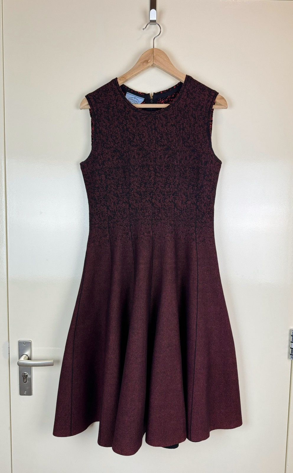 Prada wool burgundy red dress midi gown evening winter M