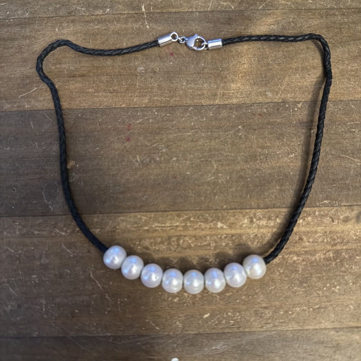 Other Cultured white pearls braided leather cord necklace Size ONE SIZE - 2 Thumbnail