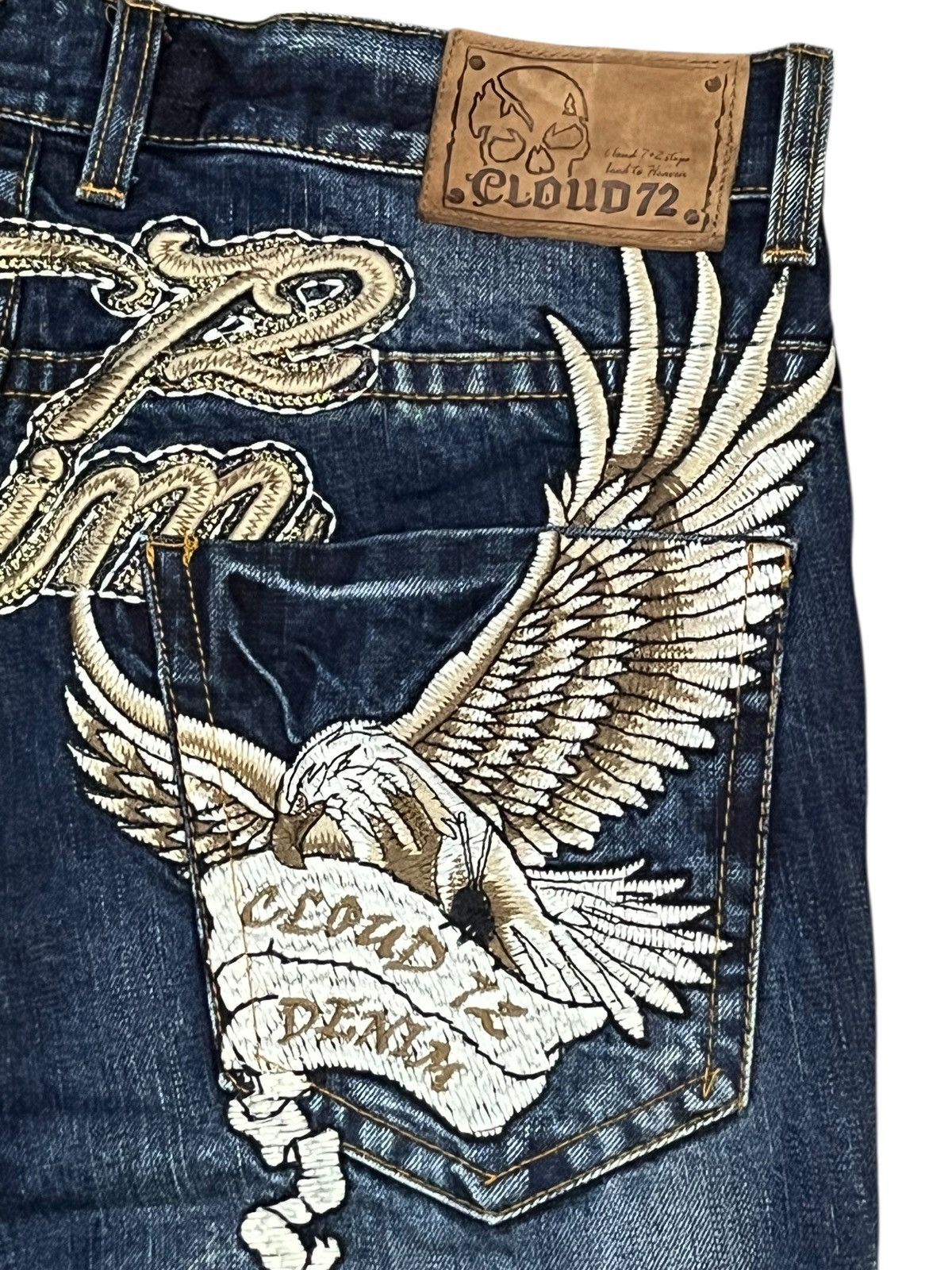 Red Clouds Collective Vintage CLOUD DENIM BigBold Embroidery Skull Jeans Karakuri Size US 32 / EU 48 - 2 Thumbnail