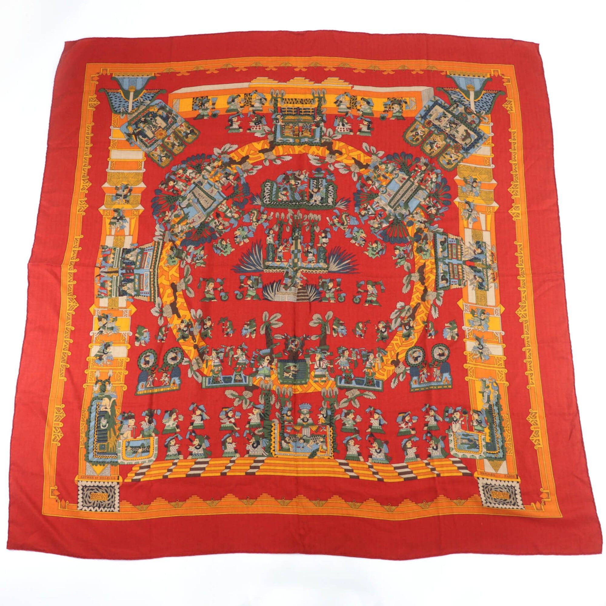 Hermes HERMES Carre Geant 140 "ASTRES et SOLEILS" (Celestial Bodies and Suns) Cashmere Silk Large Shawl Scarf/Muffler, Red, Made in France, Women's Size ONE SIZE - 1 Thumbnail