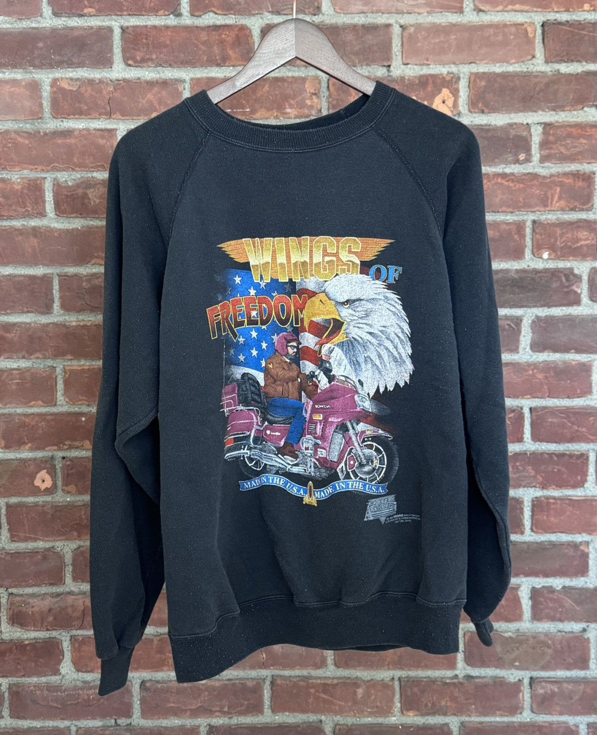 Vintage Vintage 90s Wings of Freedom Motorcycle Crewneck Sweatshirt Size US XL / EU 56 / 4 - 1 Thumbnail