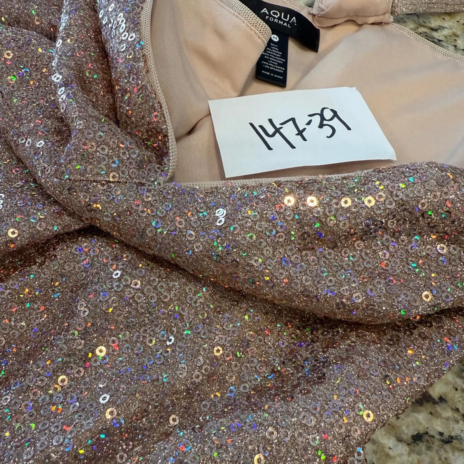 Other Aqua Formal gold pink sequined one shoulder midi dress SZ M Size M / US 6-8 / IT 42-44 - 10 Thumbnail