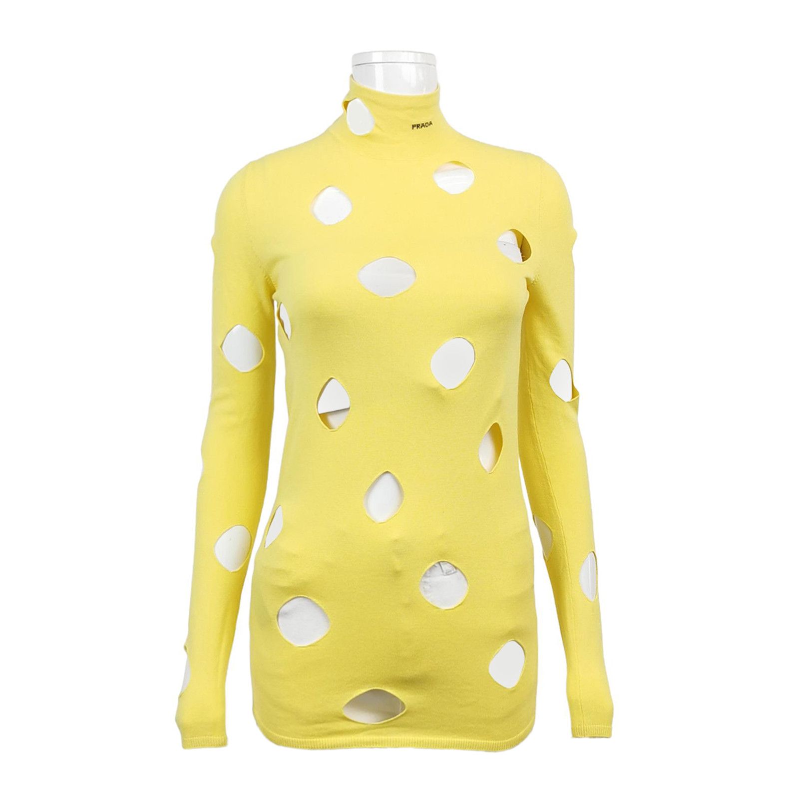 Prada Prada Yellow Cutout Logo Knit Sweater Size 40 Size S / US 4 / IT 40 - 1 Thumbnail