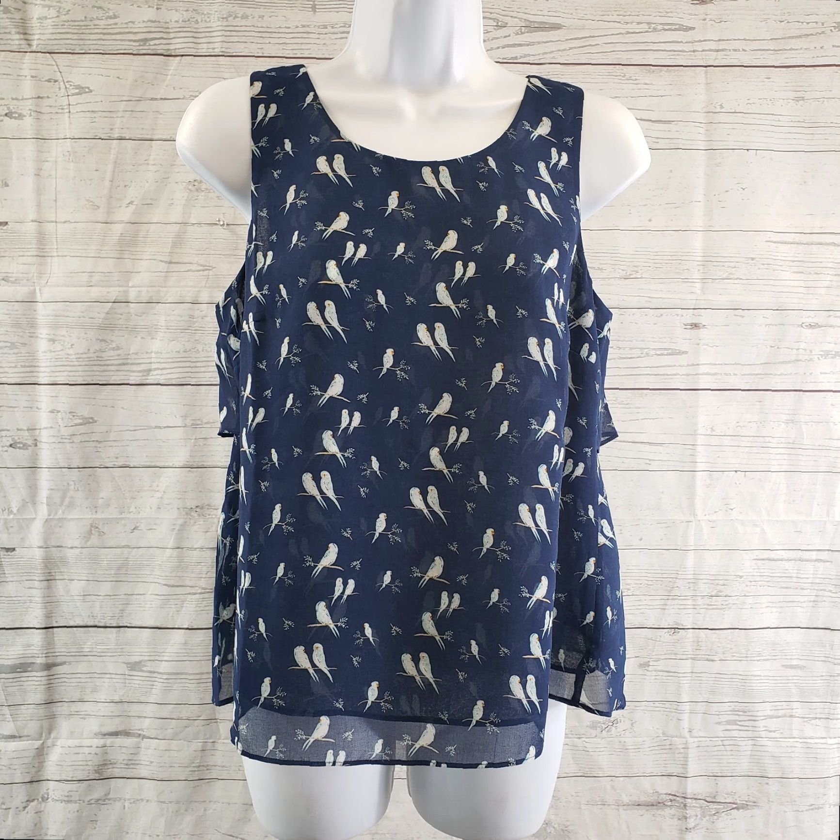 Vintage Cabi Blouse Womens XS Blue Chirp Bird Print Sleeveless Shirt Size XS / US 0-2 / IT 36-38 - 2 Thumbnail