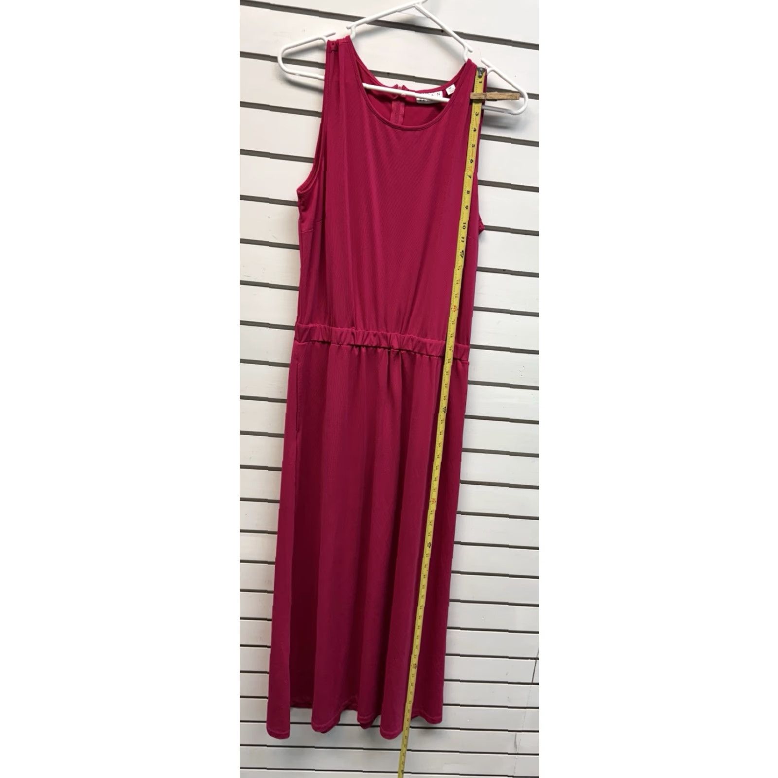 Vintage Joan Rivers Maxi Dress Womens Medium Petite Pink Solid Sleeveless Round Neck Zip Long Formal Wedding Evening Wear Office Size M / US 6-8 / IT 42-44 - 4 Thumbnail