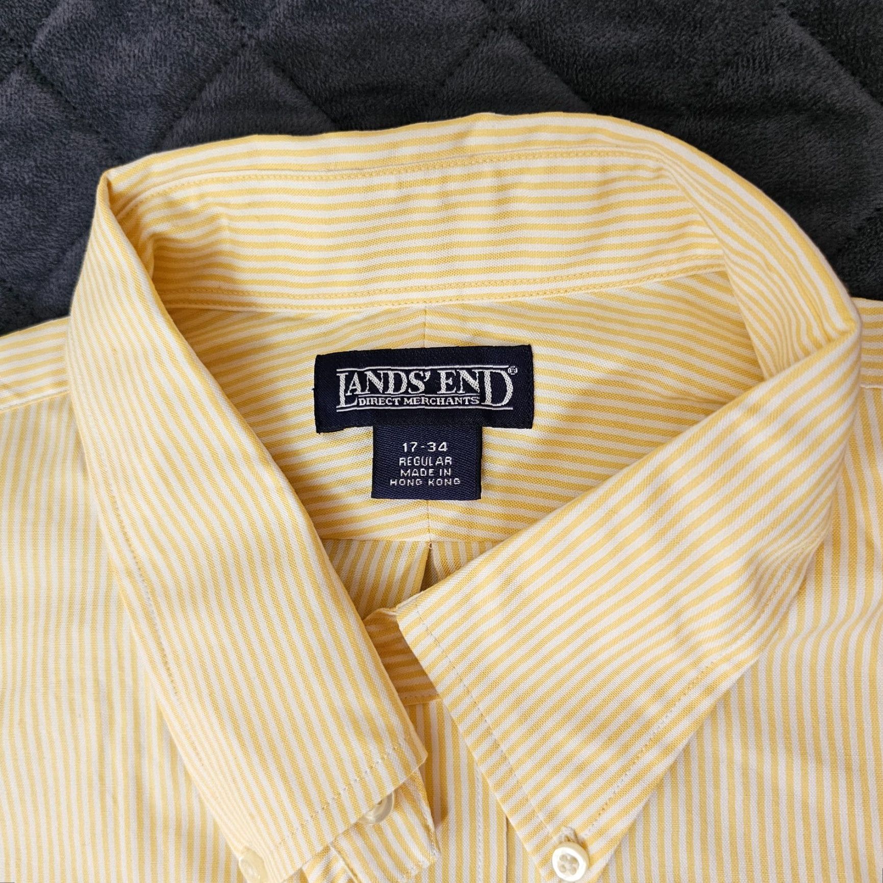 Lands' End Lands' End Button Down Shirt Mens Size 17 34 Yellow Stripe Long Sleeve Regular Dress Shirt Size US XL / EU 56 / 4 - 2 Thumbnail