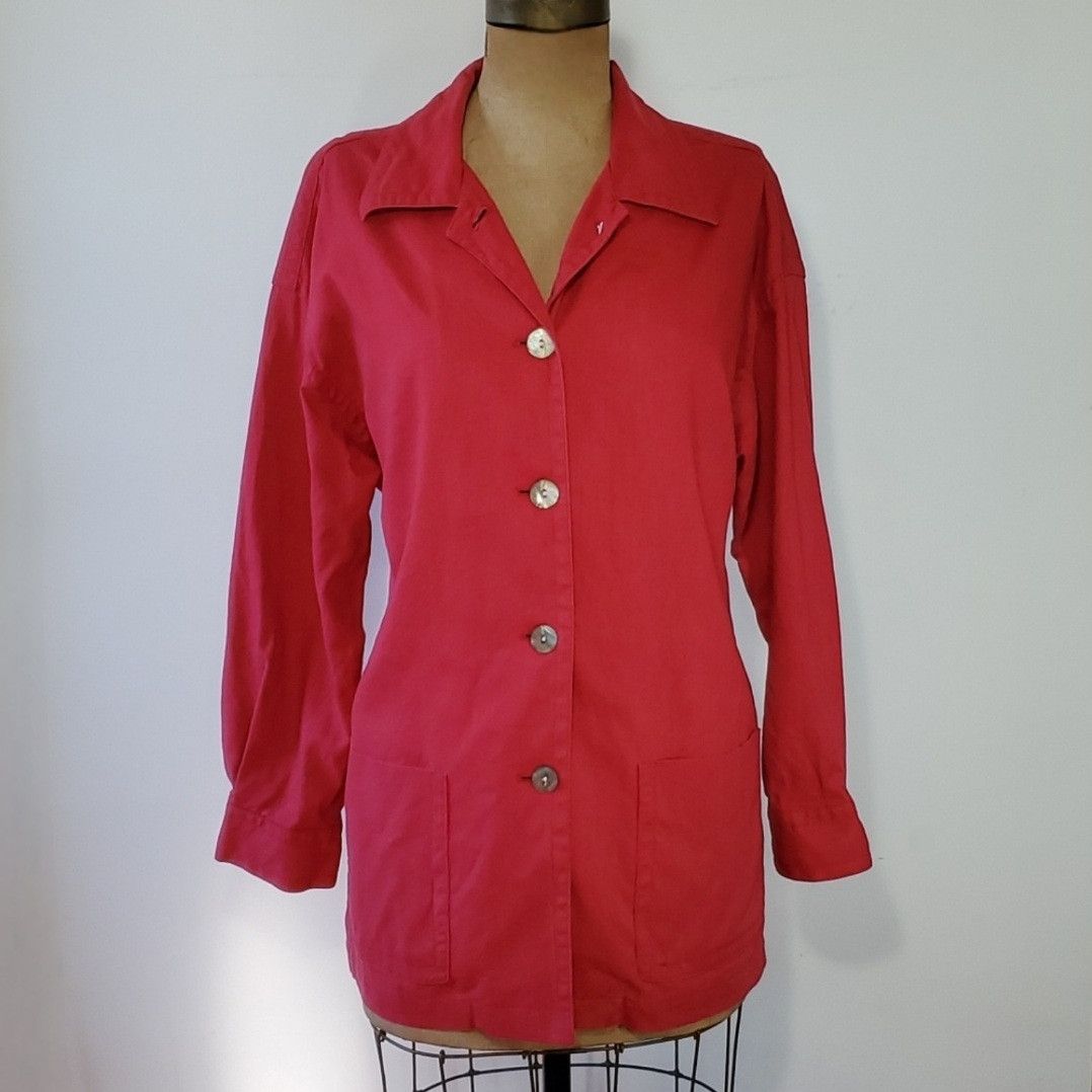 Other Chaus Size 14 Jacket Shacket Red Mother Pearl Linen Cotton Size L / US 10 / IT 46 - 1 Thumbnail