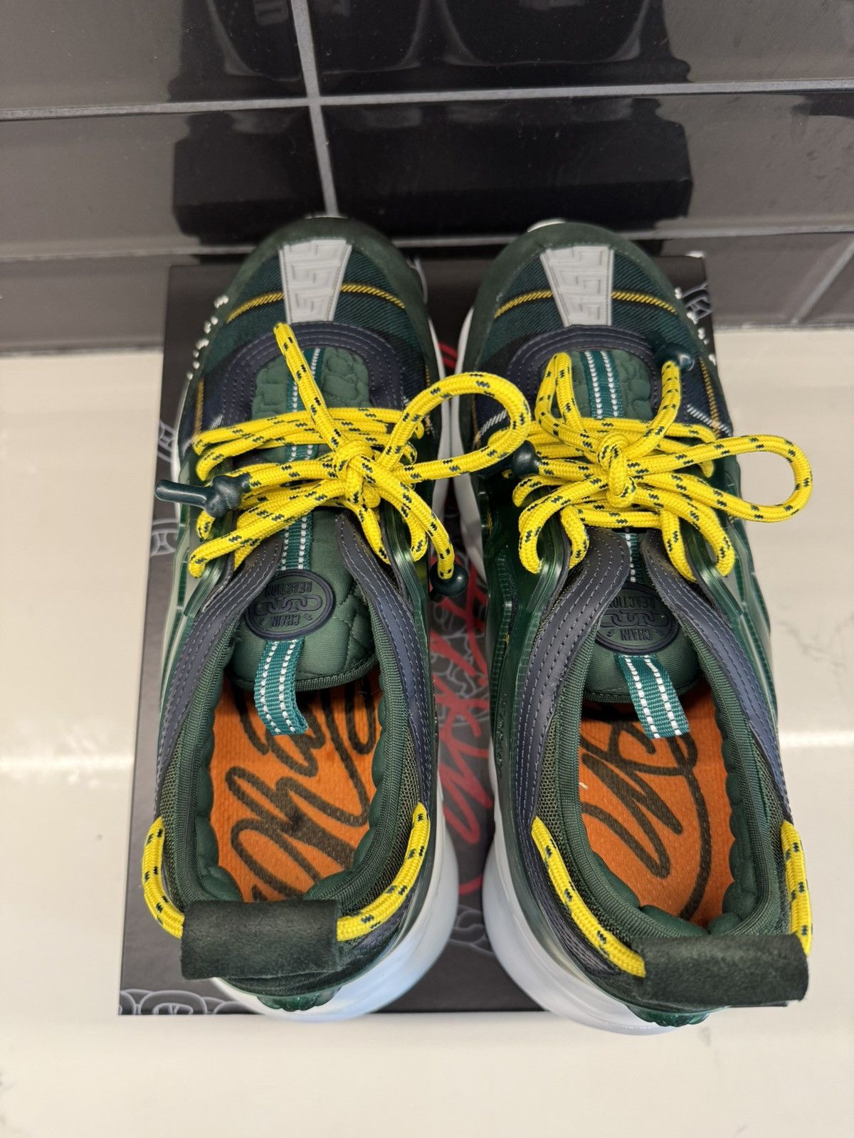 Versace Versace Chain Reaction Sneakers Green/Yellow Size US 13 / EU 46 - 5 Thumbnail