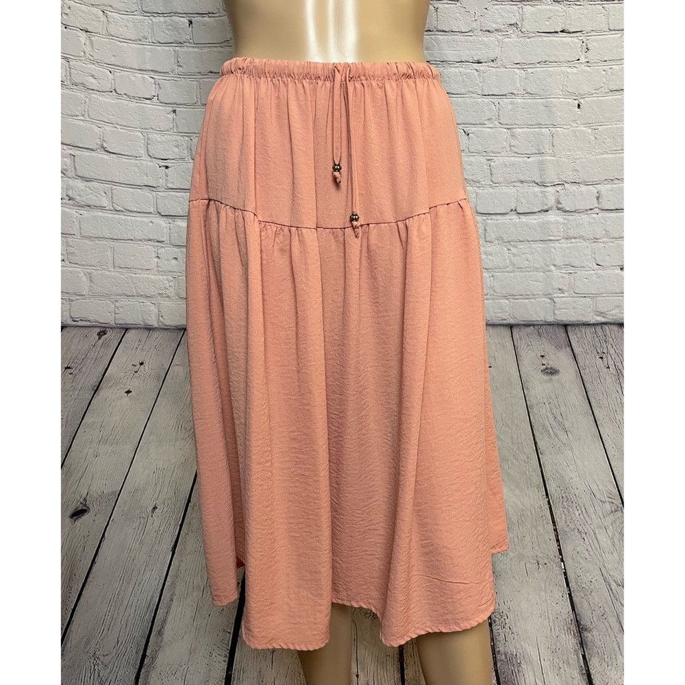 Other Bobeau Tiered Pink Salmon Skirt With Drawstring Size L Size 34" / US 12 / IT 48 - 1 Thumbnail