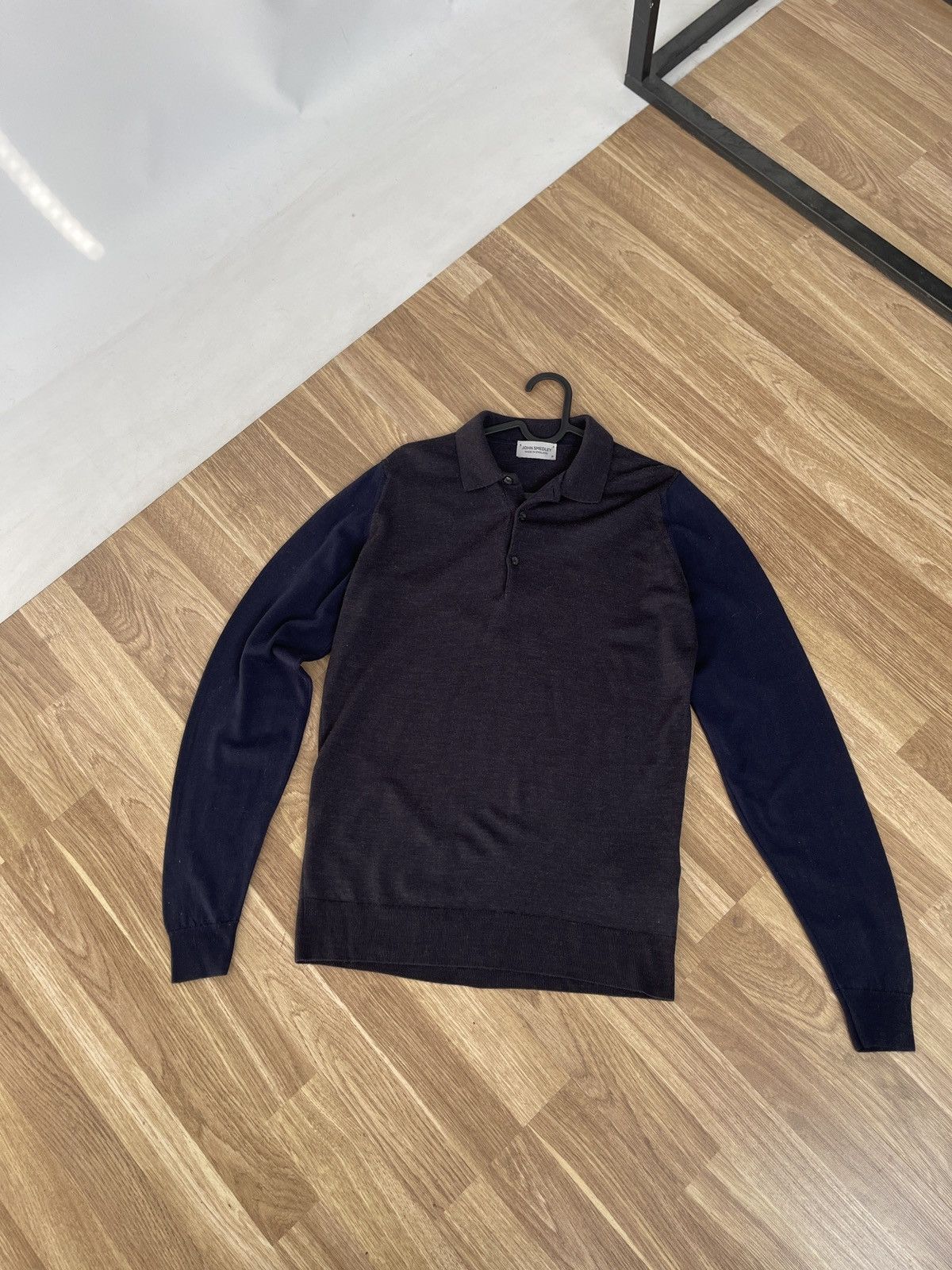 John Smedley John Smedley Grey/Navy Knit Wool Polo Shirt Size Medium Size US M / EU 48-50 / 2 - 3 Thumbnail