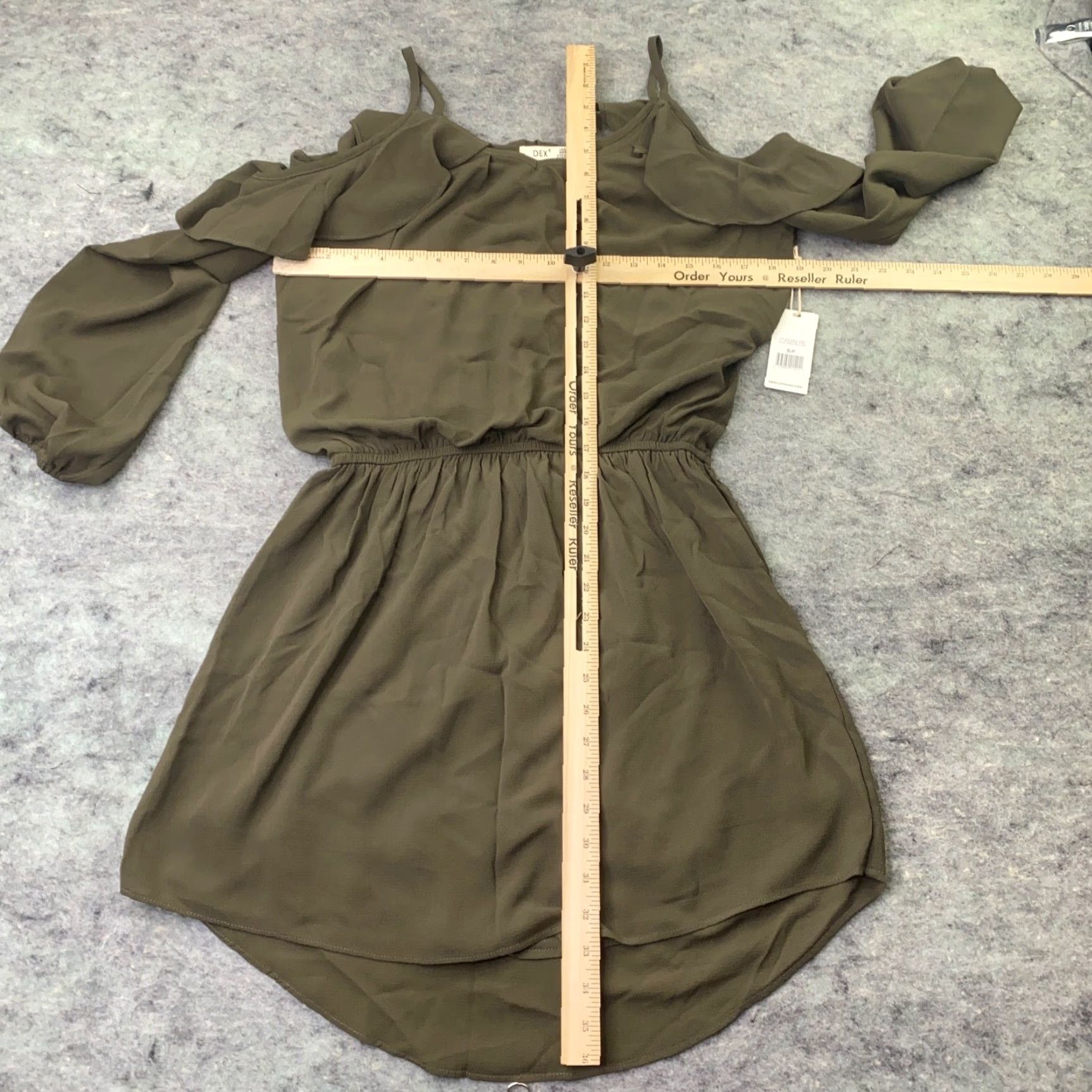 Vintage DEX The Dress Shop Womens Dress Small Green Off Shoulder Spaghetti Strap Dress Size S / US 4 / IT 40 - 6 Thumbnail