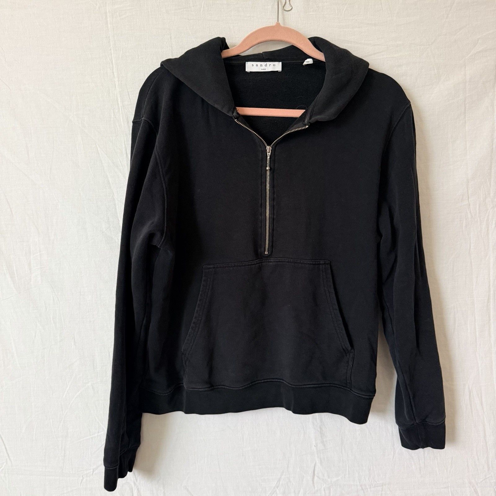 Sandro Sandro Paris Womens L Black Half Zip Hoodie Minimalist Size L / US 10 / IT 46 - 2 Thumbnail